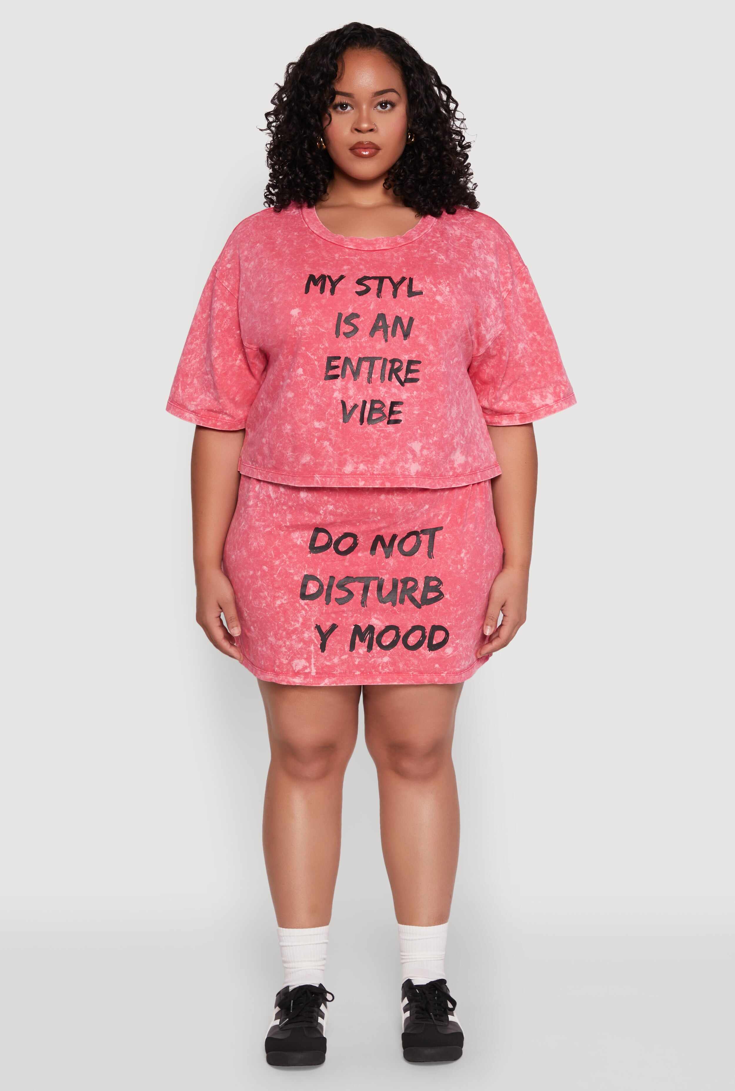 Plus Size Varsity Stripe Waistband Mineral Wash Graphic Skirt