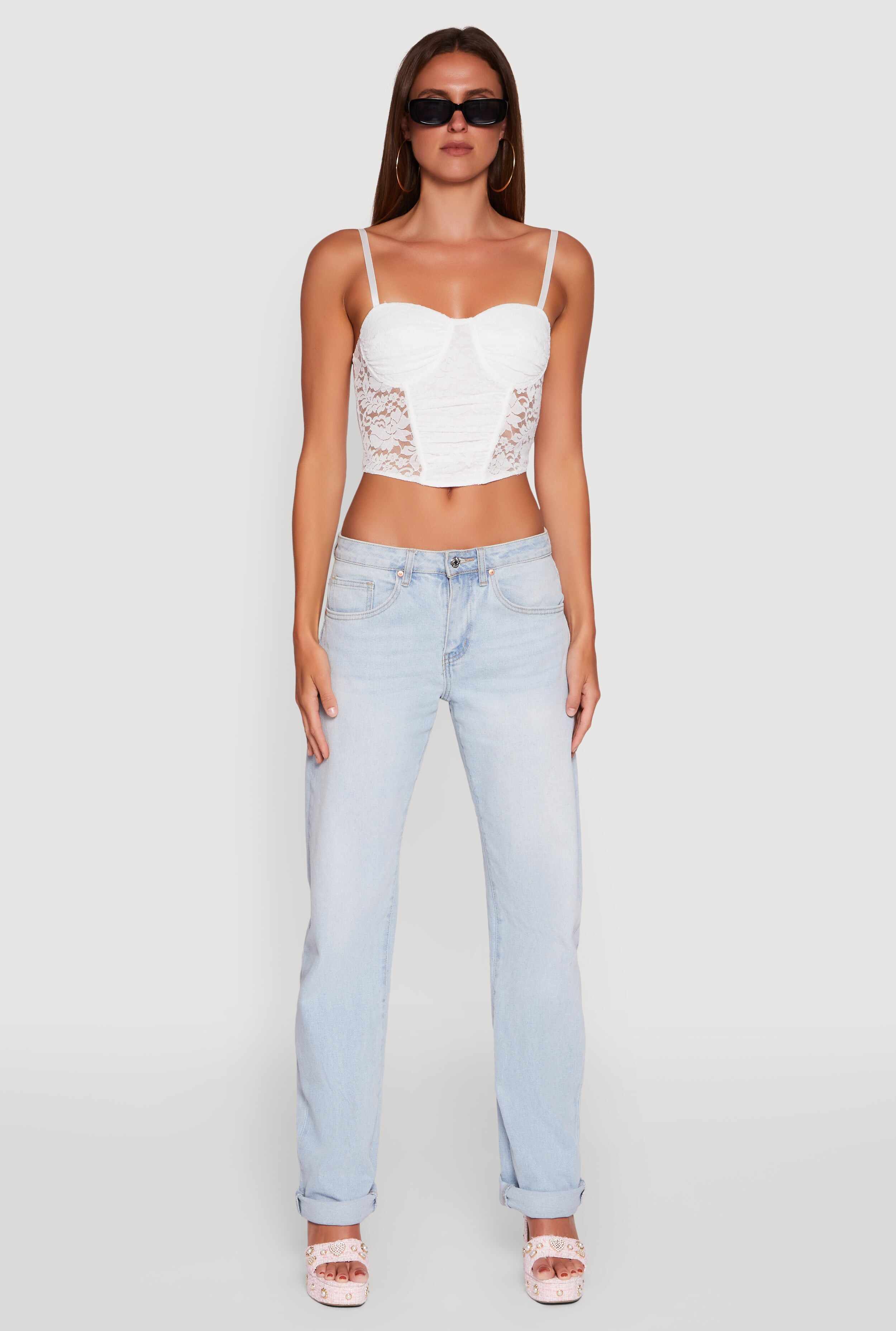 Floral Lace Cropped Sweetheart Bustier Top