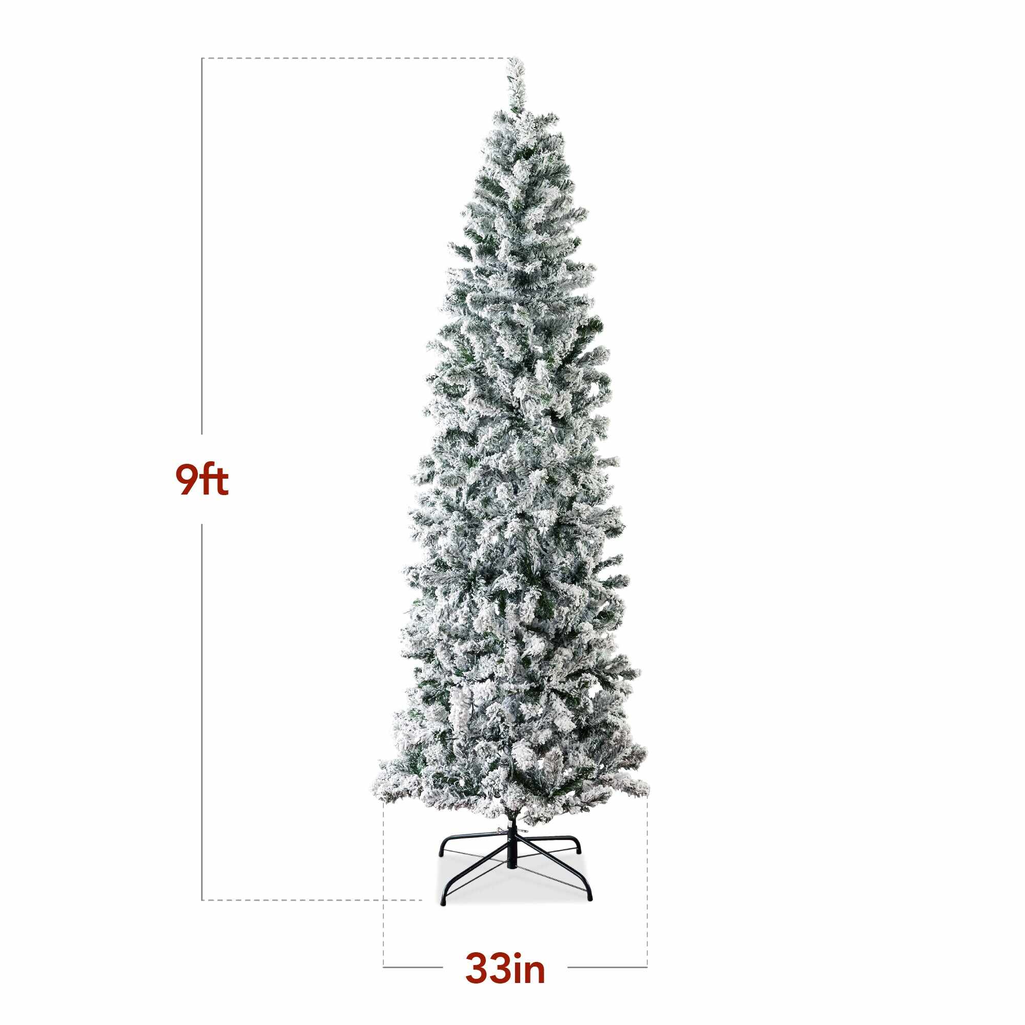 Snow Flocked Artificial Pencil Christmas Tree w/ Stand