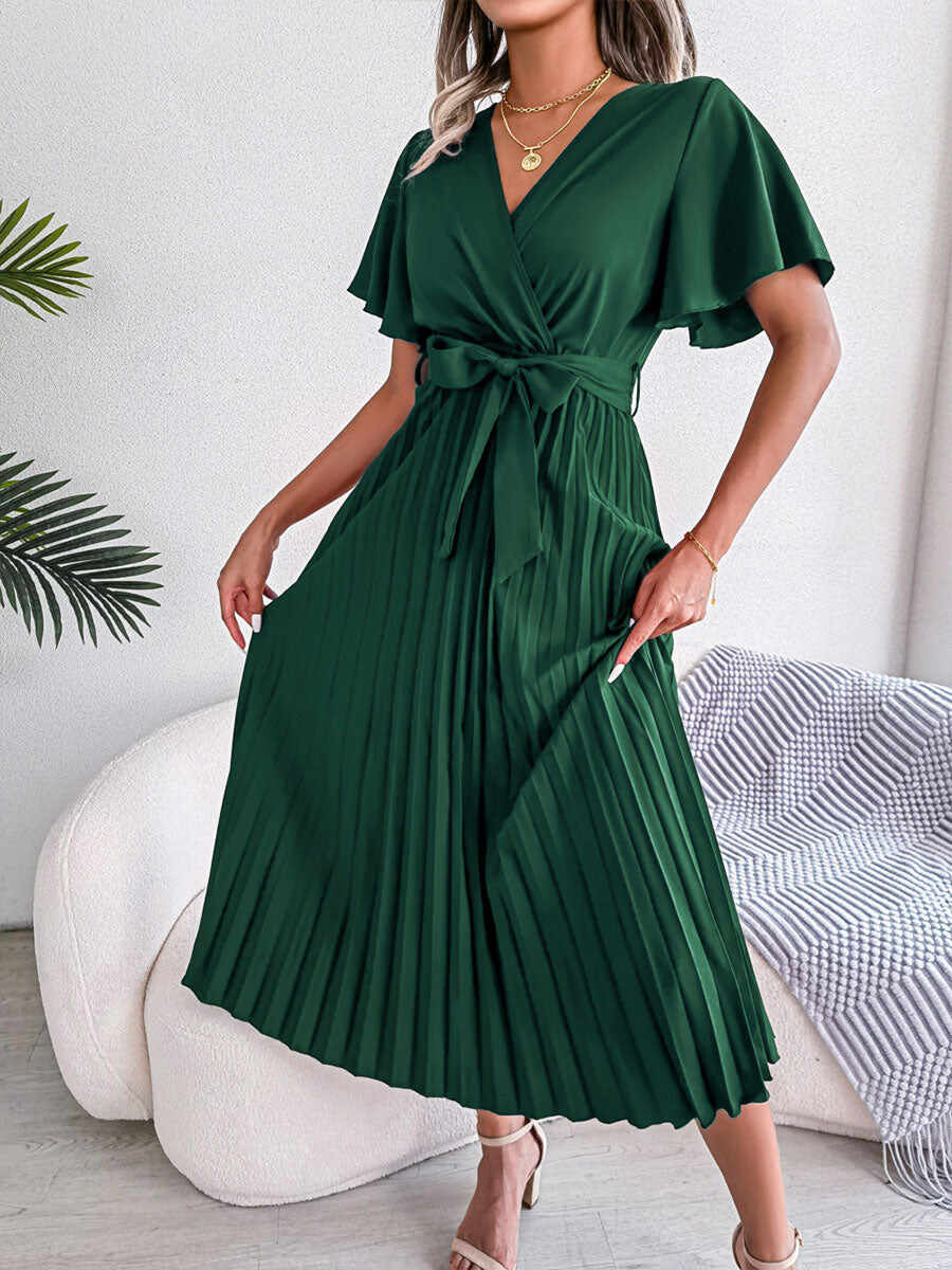 🔥Summer Arrivals🌟Women's Casual Cross V-neck Ruffled Pleated Dress