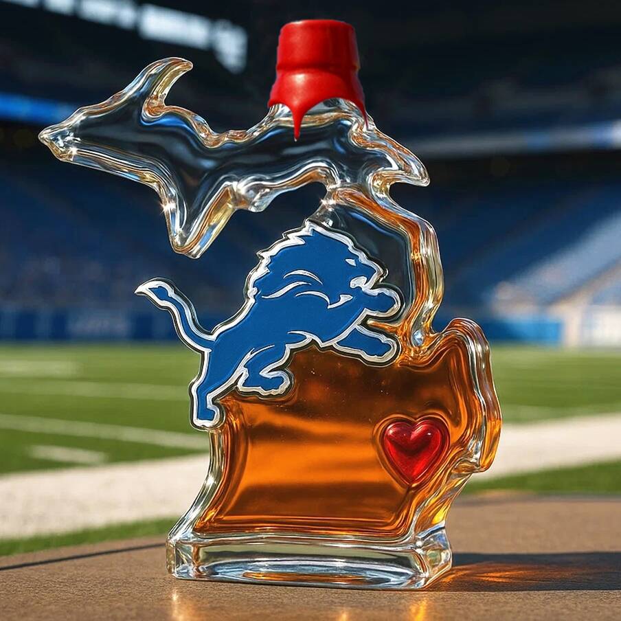 Detroit Lions & State of Michigan Whiskey Bottle