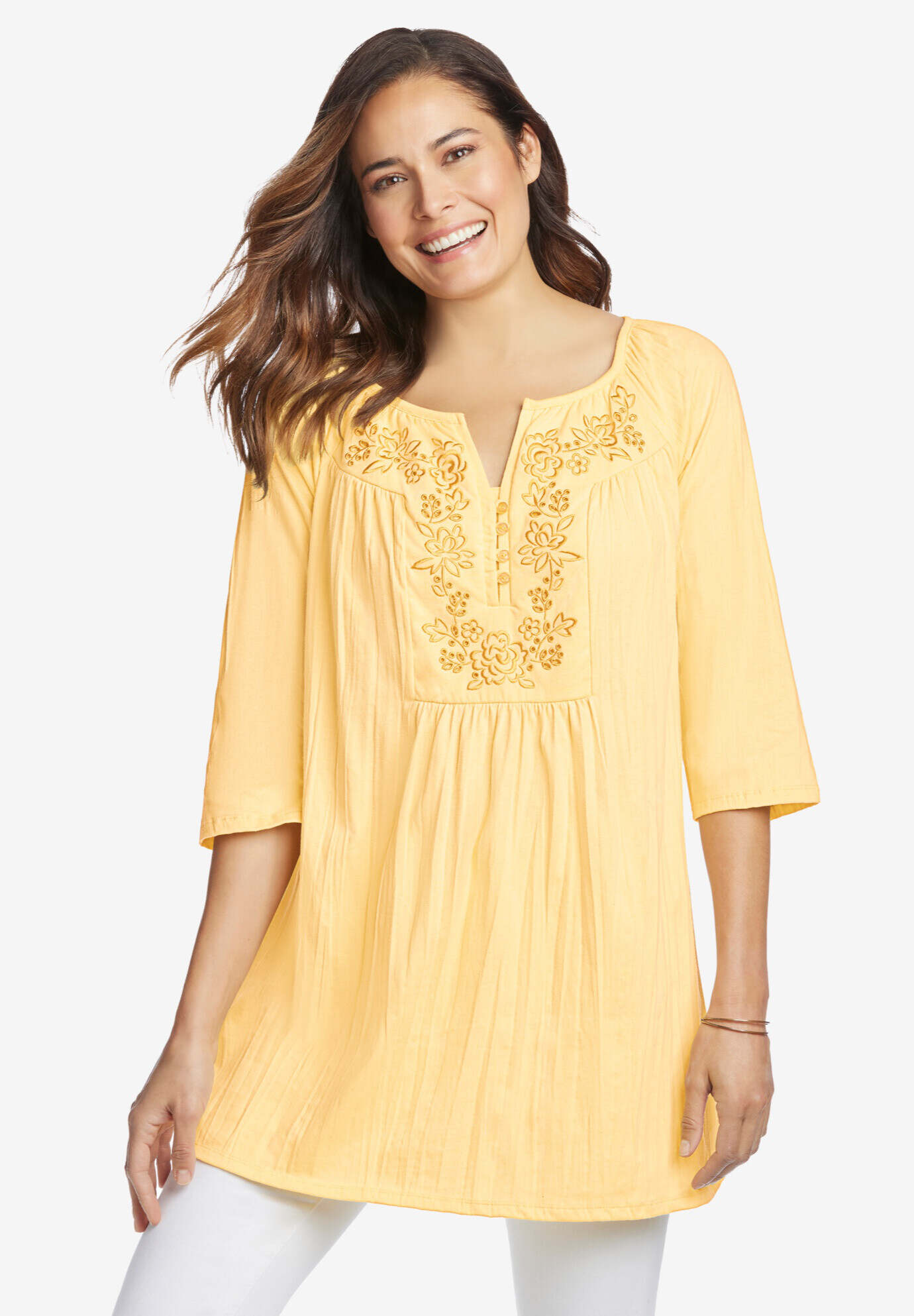 Embroidered Crinkle Tunic