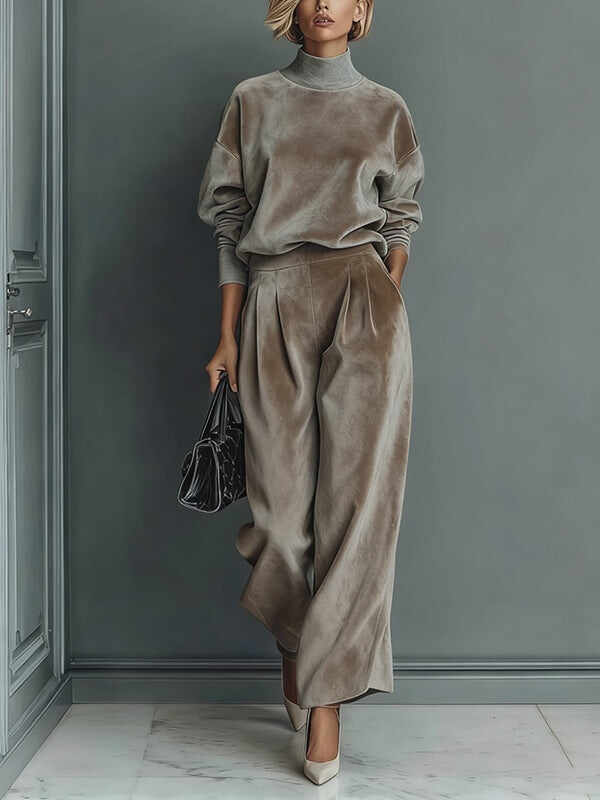 Women's turtleneck casual warm velvet suit