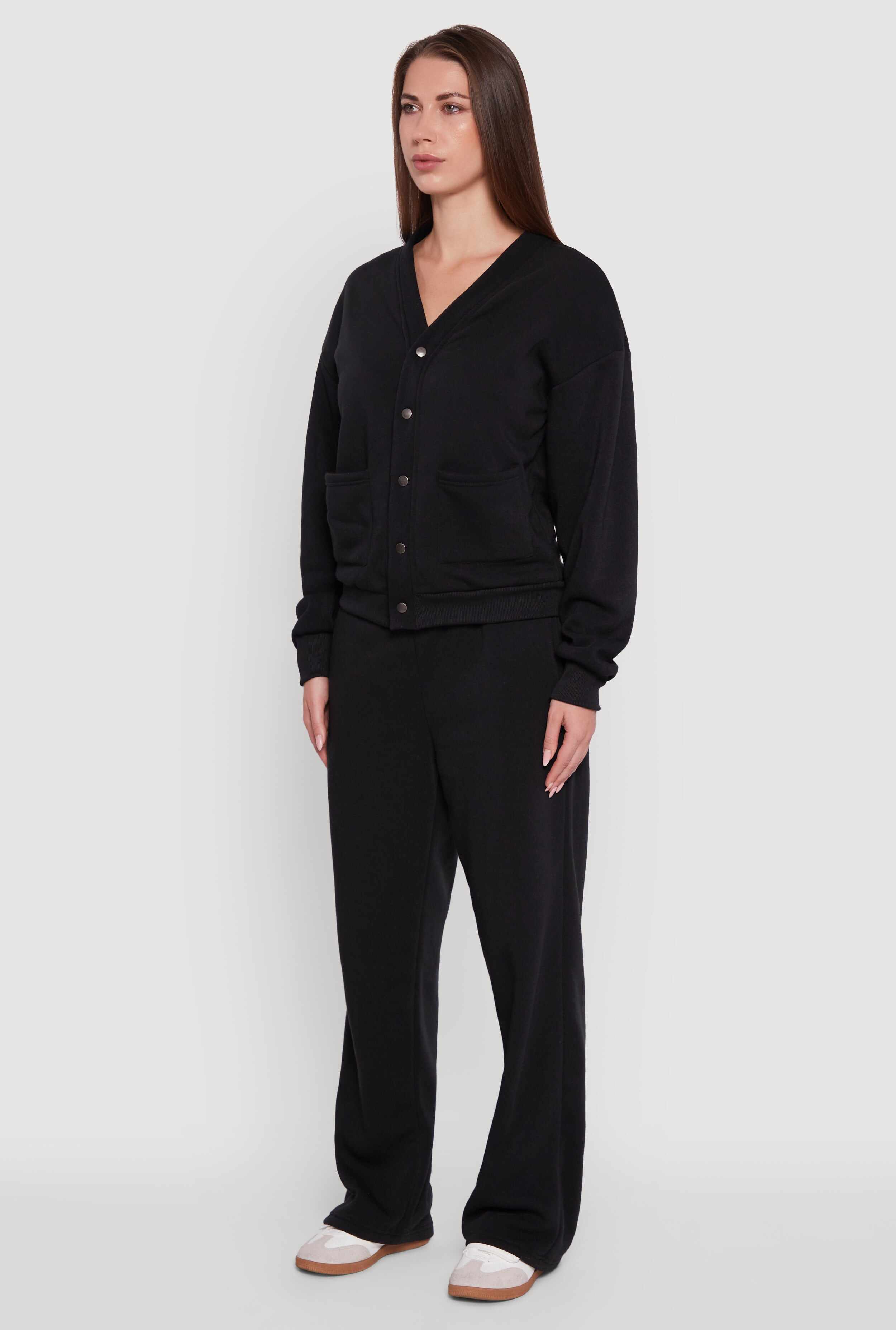 Oversized Fleece Lined V-Neck Button Front Cardigan