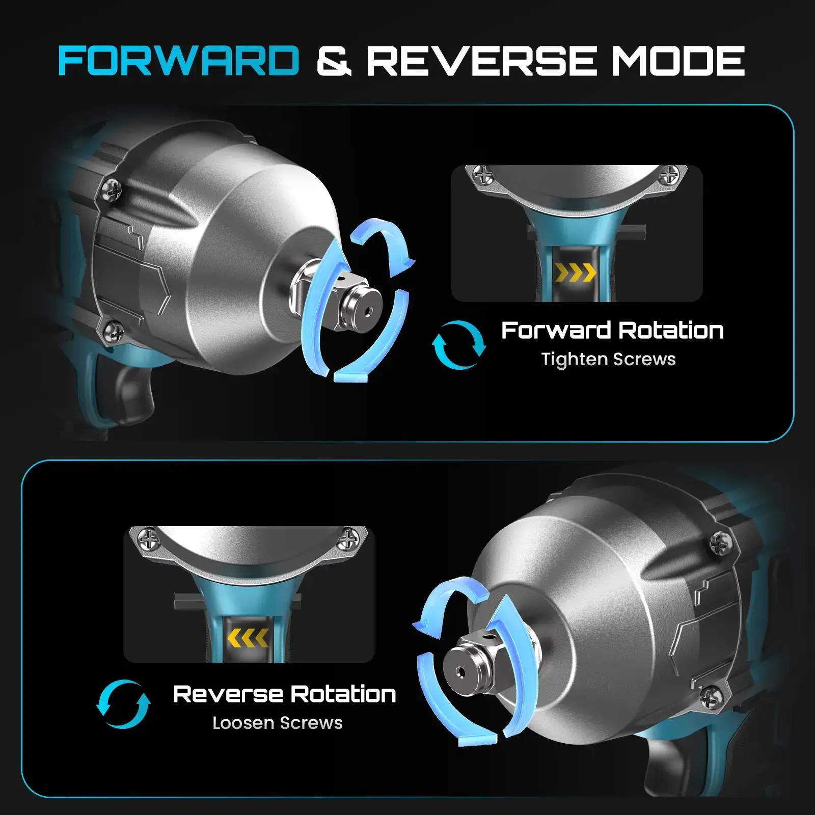 Cordless Brushless Impact Wrench WH860 Ultra 1300Nm High Torque 2x 21V 4.0Ah Li-ion Batteries 3-Speed Gear LED Light Full Accessories Kit for Agricultural Machinery Trucks Car Repair Home Use