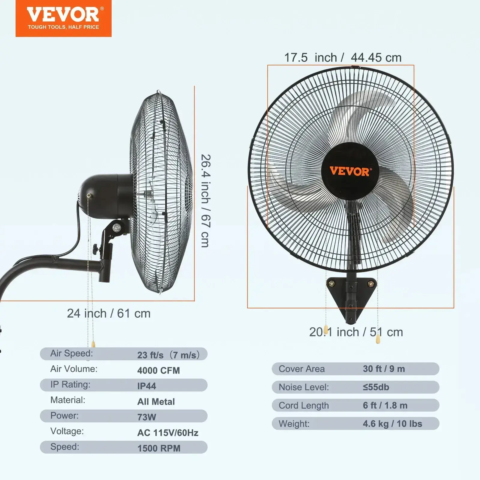 3-Speed Oscillating Industrial Wall Mount Fan, 20 Inch High Velocity 4650 CFM Cooling Fan for Warehouse, Greenhouse, Workshop & Home Use