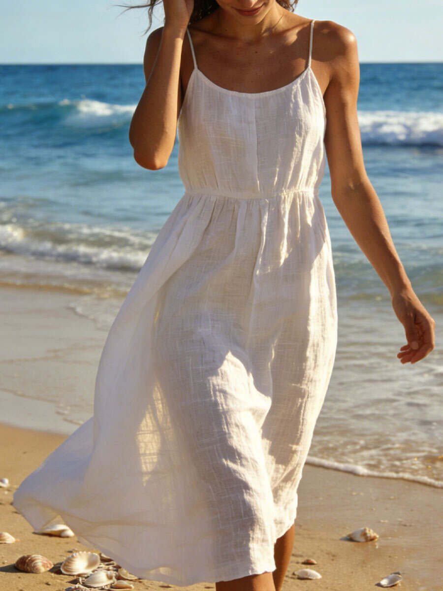 🔥Summer Arrivals🌟Women's Long Cotton And Linen Suspender Dress