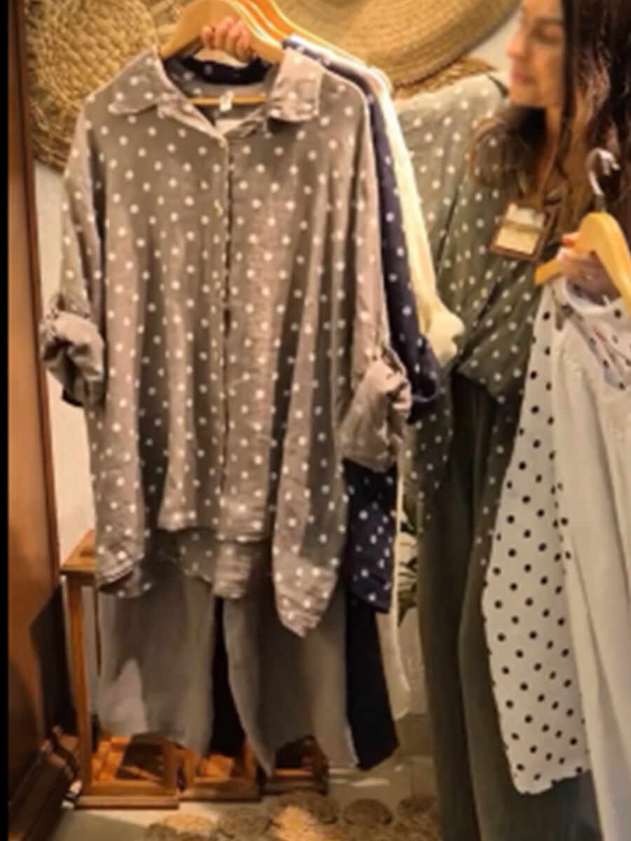 🔥Summer Arrivals🌟Casual Polka Dot Linen And Cotton Shirt And Trousers Two-piece Set