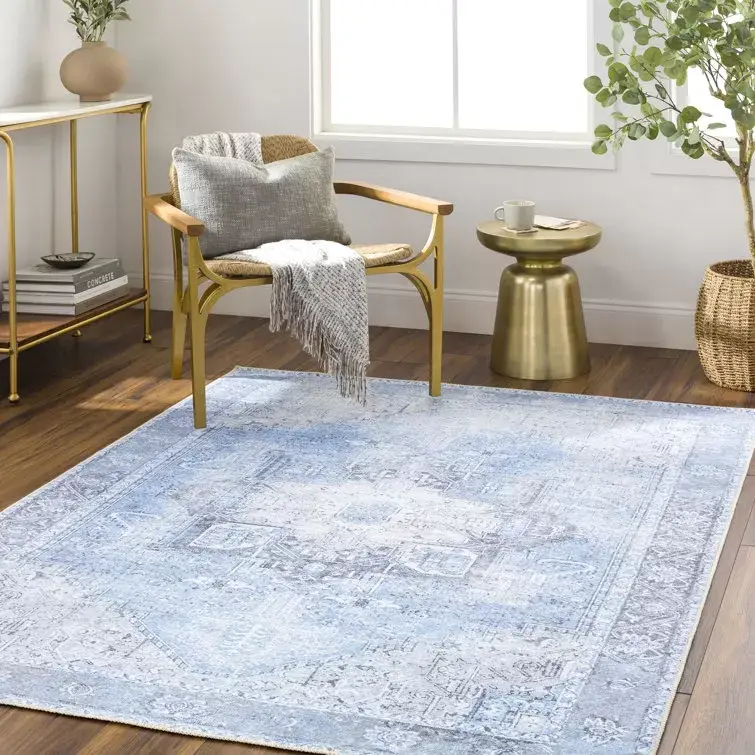 Mya Machine Washable Oriental Brick Red/Light Gray Area Rug