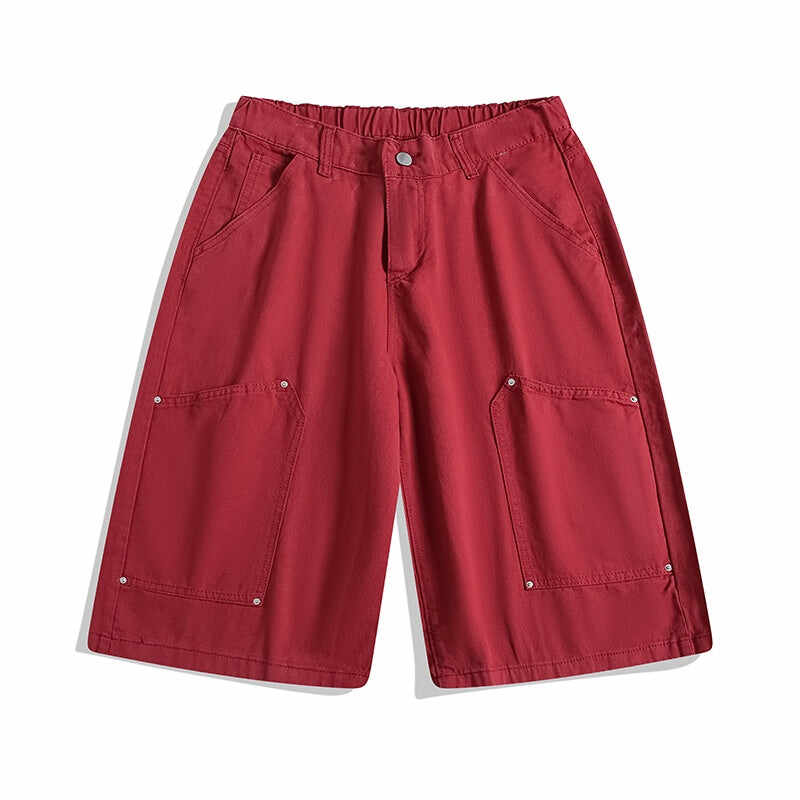 Workwear Rivet Cropped Pants Casual Wide-leg Shorts