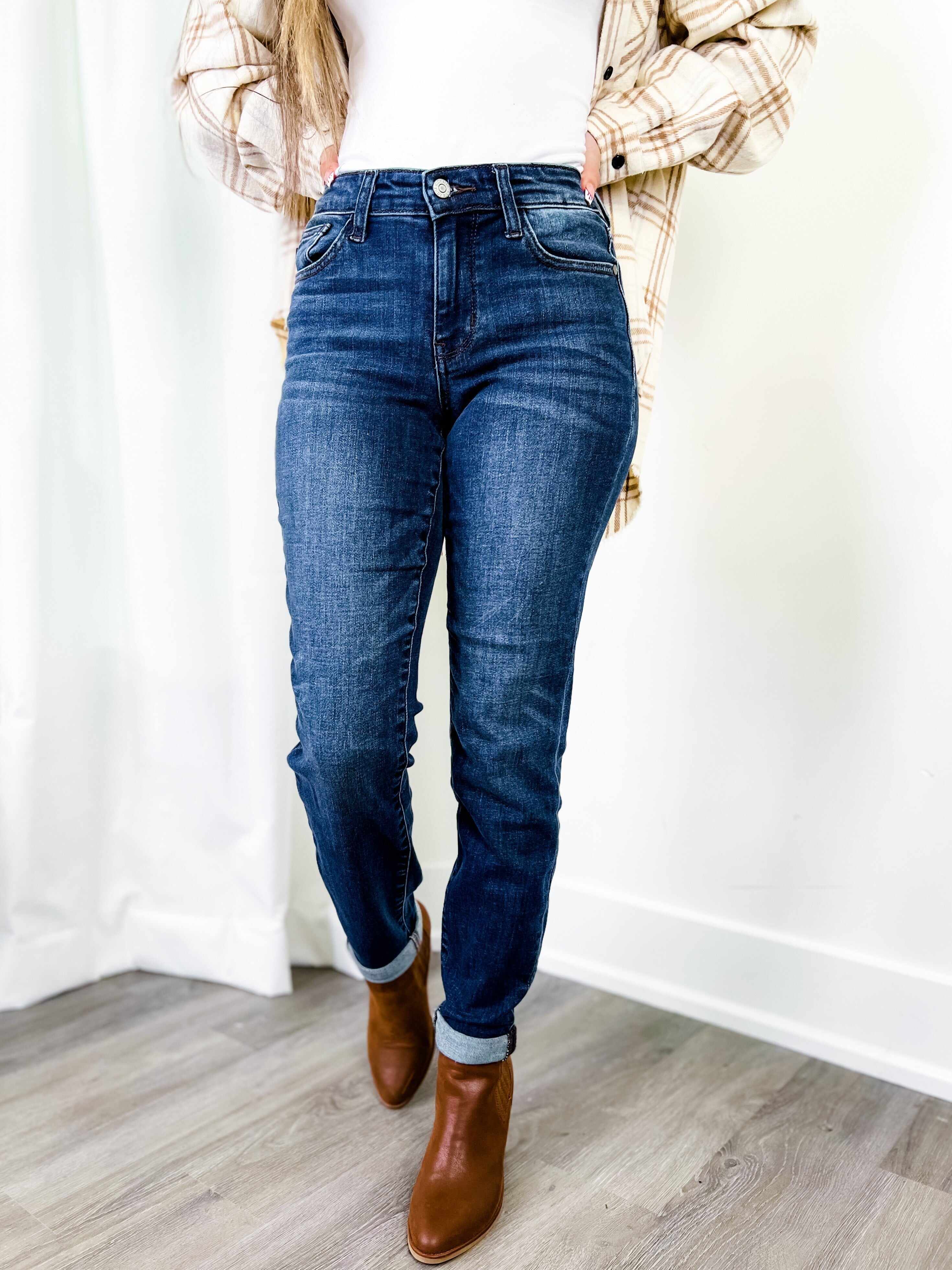🔥Hot Sales Love Story Dark Wash Cuffed Slim Fit