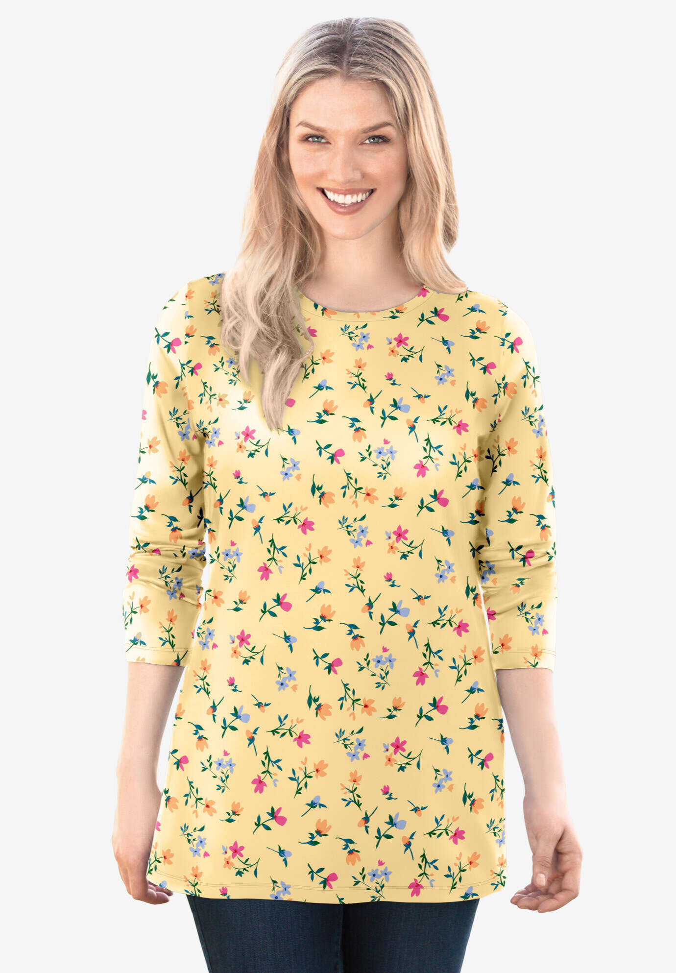 Perfect Printed Long-Sleeve Crewneck Tee