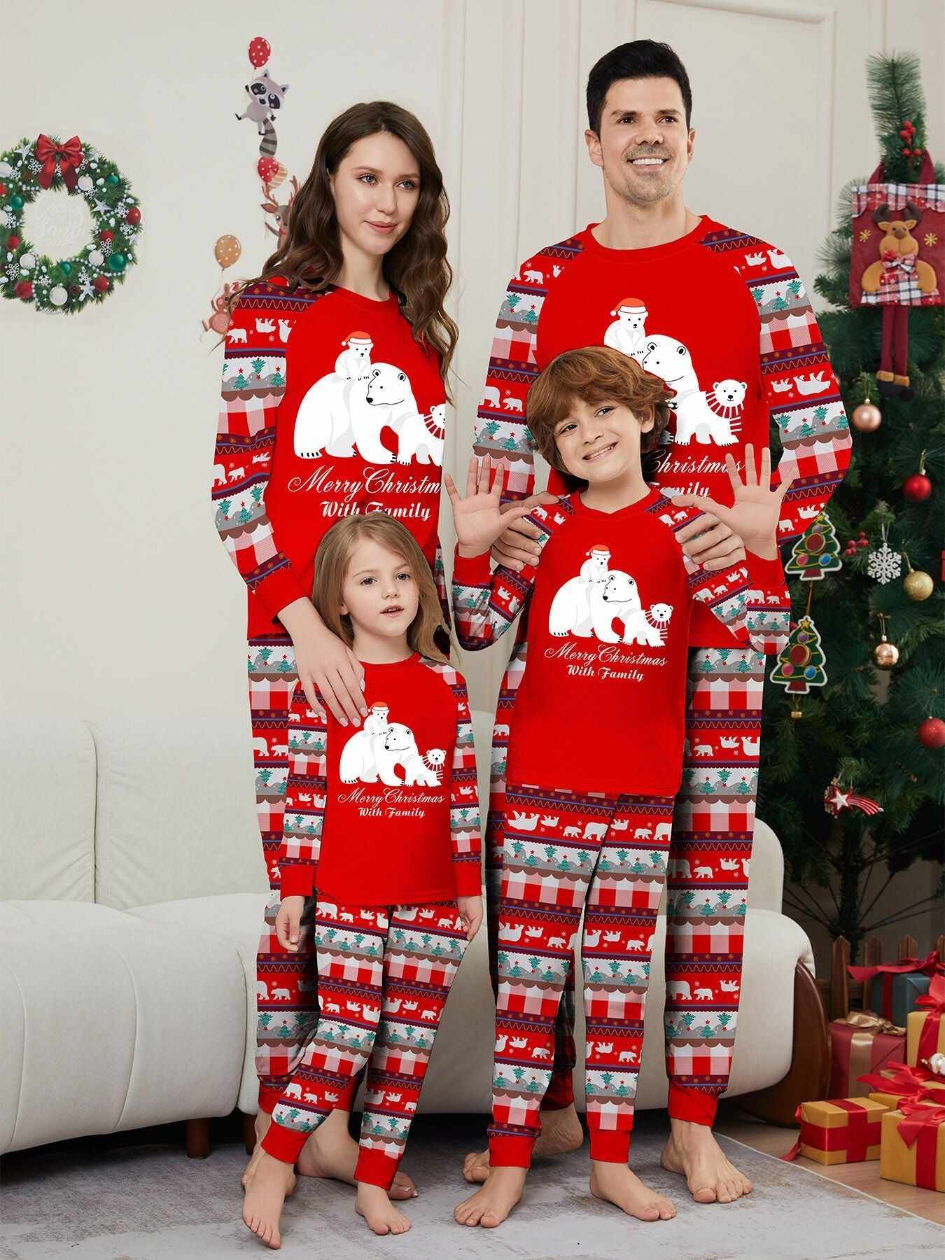 White Polar Bear Printed Family Matching Christmas Pajamas Sets