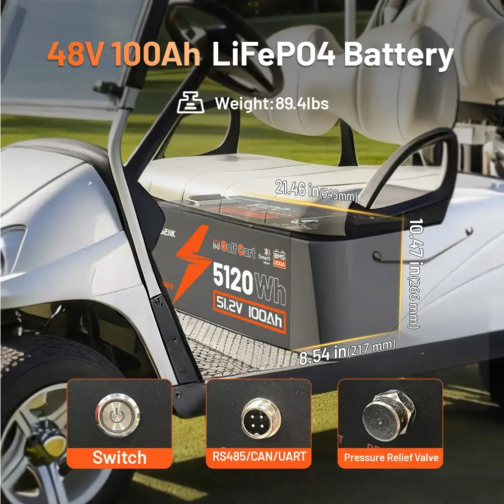48V 100Ah LiFePO4 Bluetooth Battery for Golf Cart, Metal case defends, Built-in 200A BMS, 50+ Mile Range for RV, Solar Marine, Off-grid Digital Power Display
