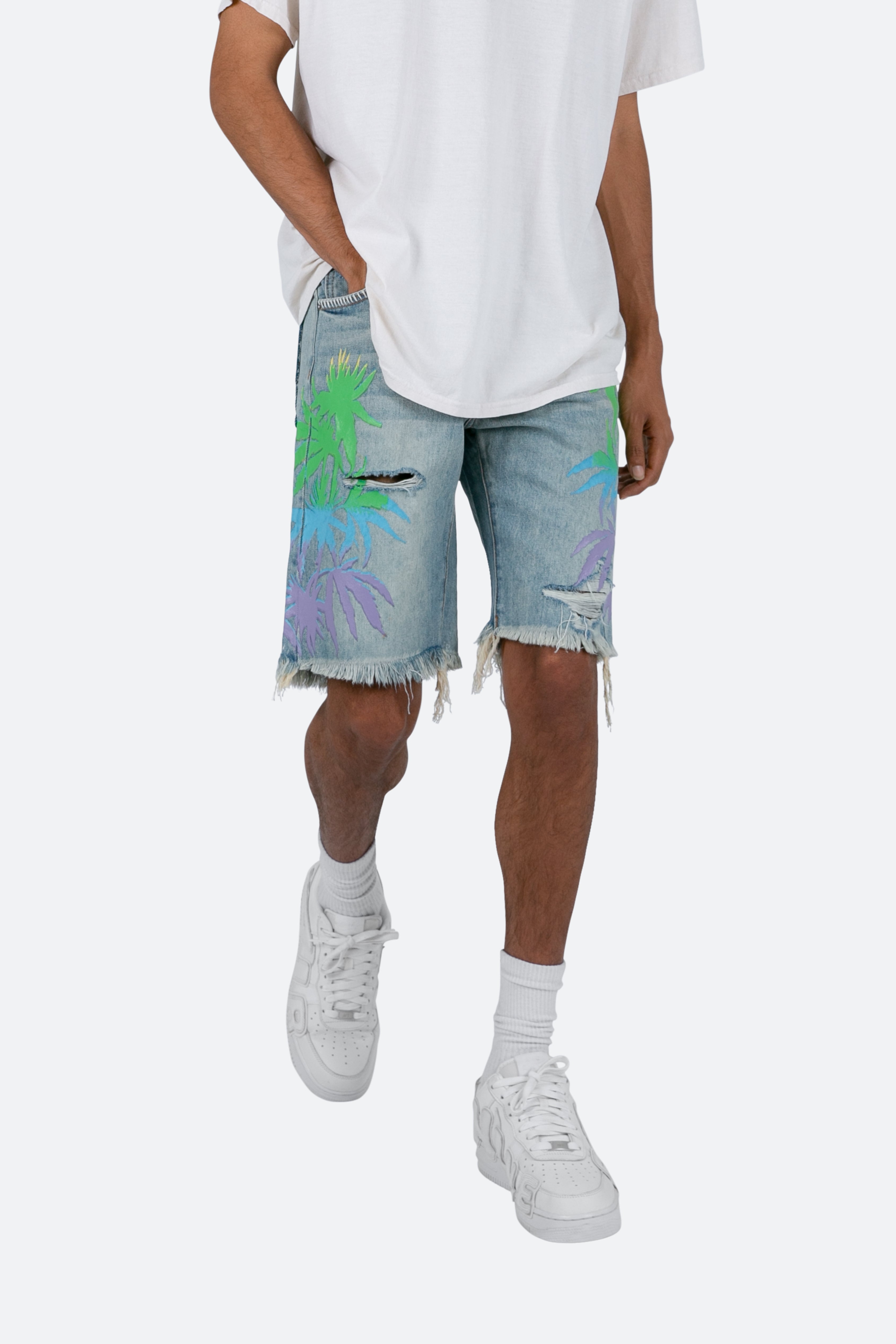 R468 Palm Denim Shorts - Light Blue