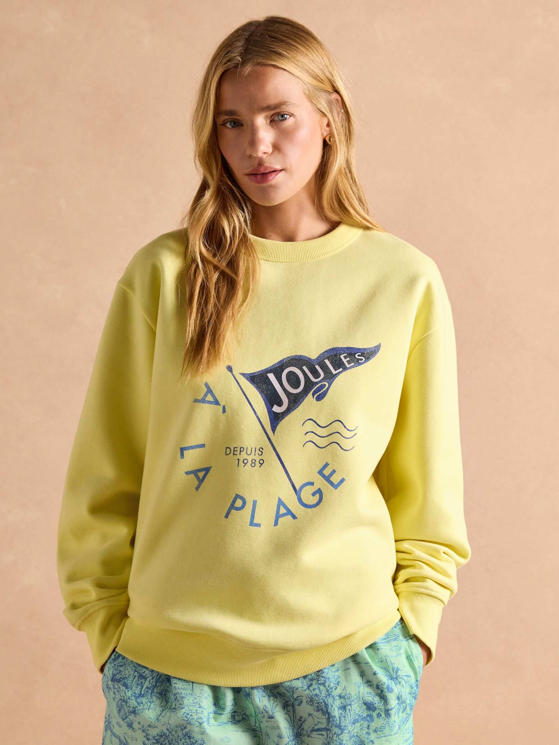 Graphic Yellow Cotton Rich Crew Neck Sweatshirt