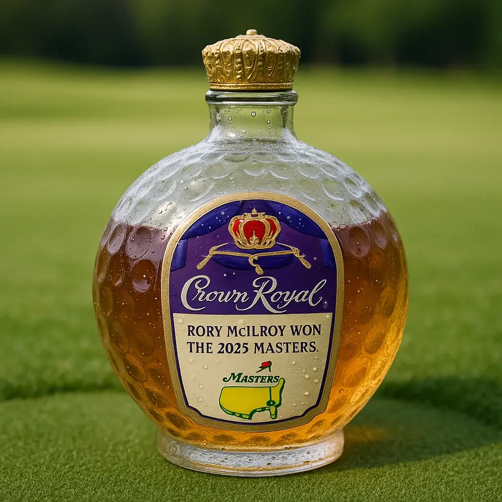 Golf whisky bottle commemorating Rory McIlroy's 2025 Masters victory