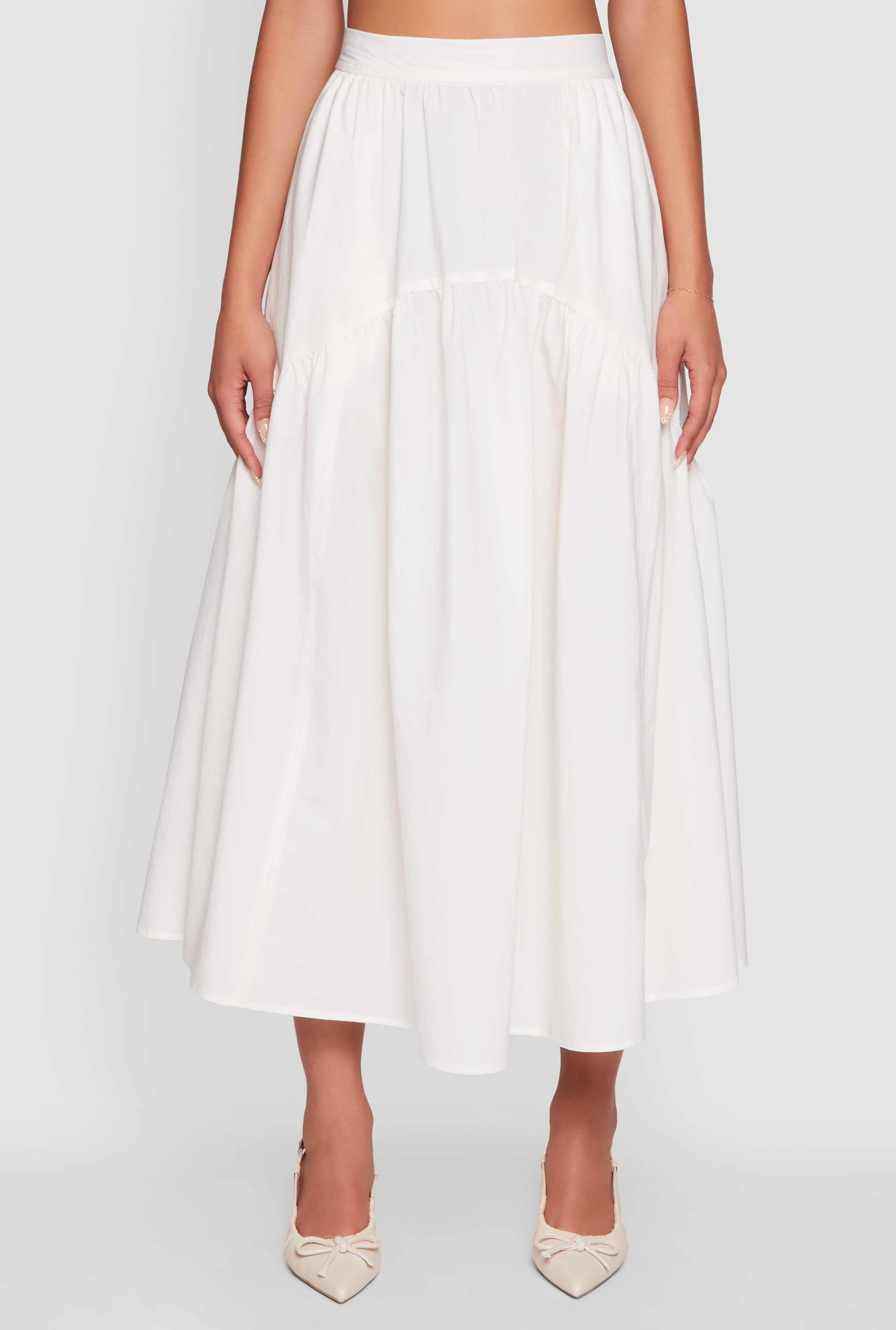 High Waisted Solid Maxi Tiered Skirt