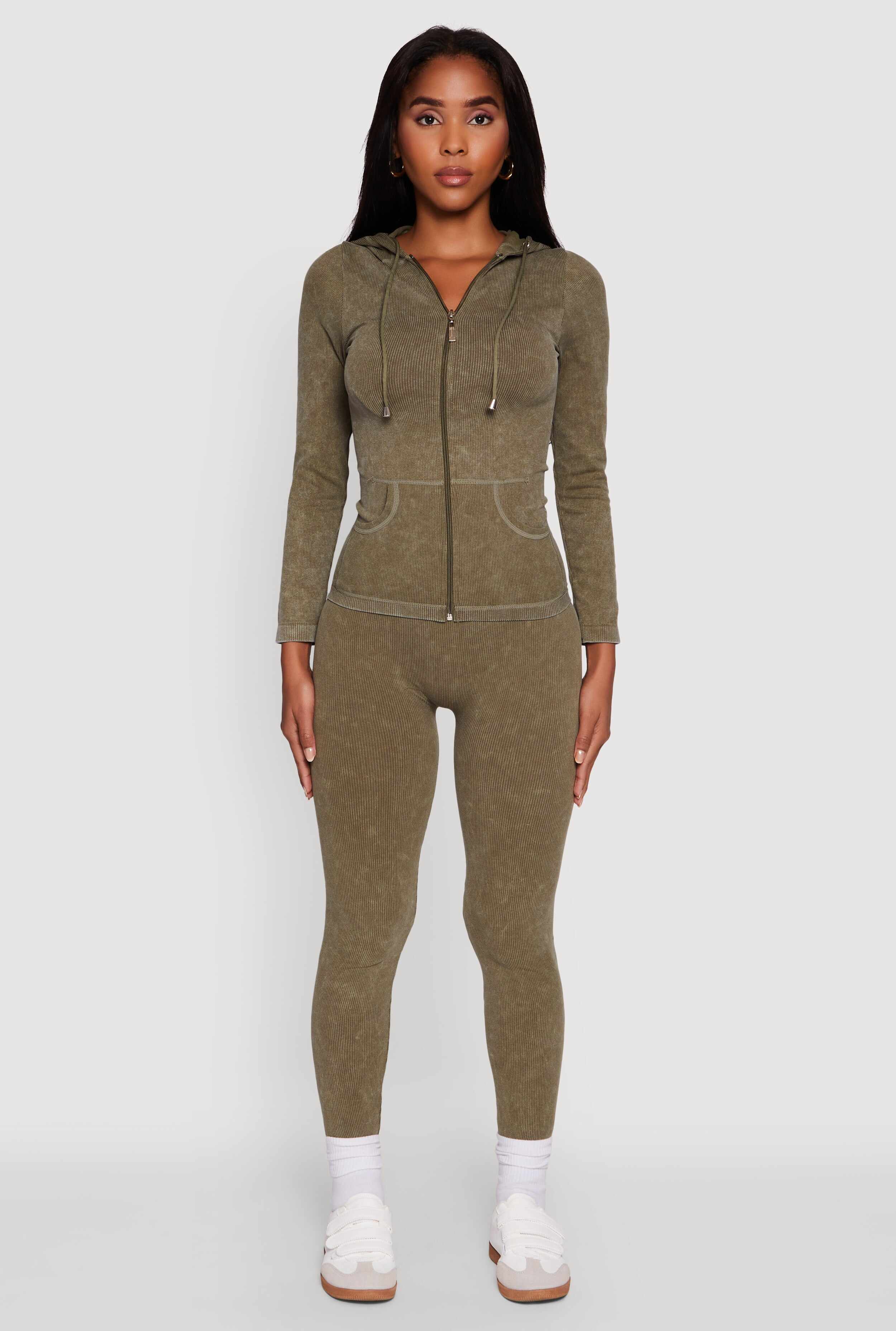 Seamless Rib Knit Acid Wash Leggings