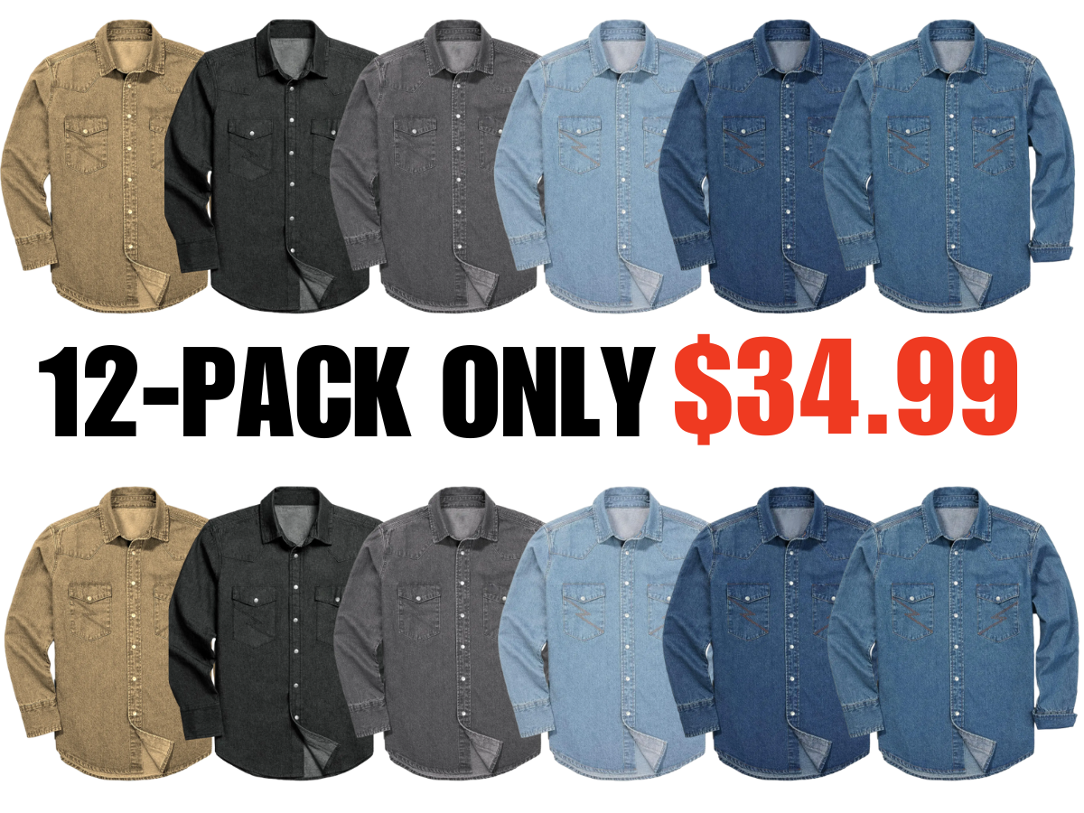 🔥Men's Long Sleeve Stone-Washed and Pre-Washed Denim Work Shirt