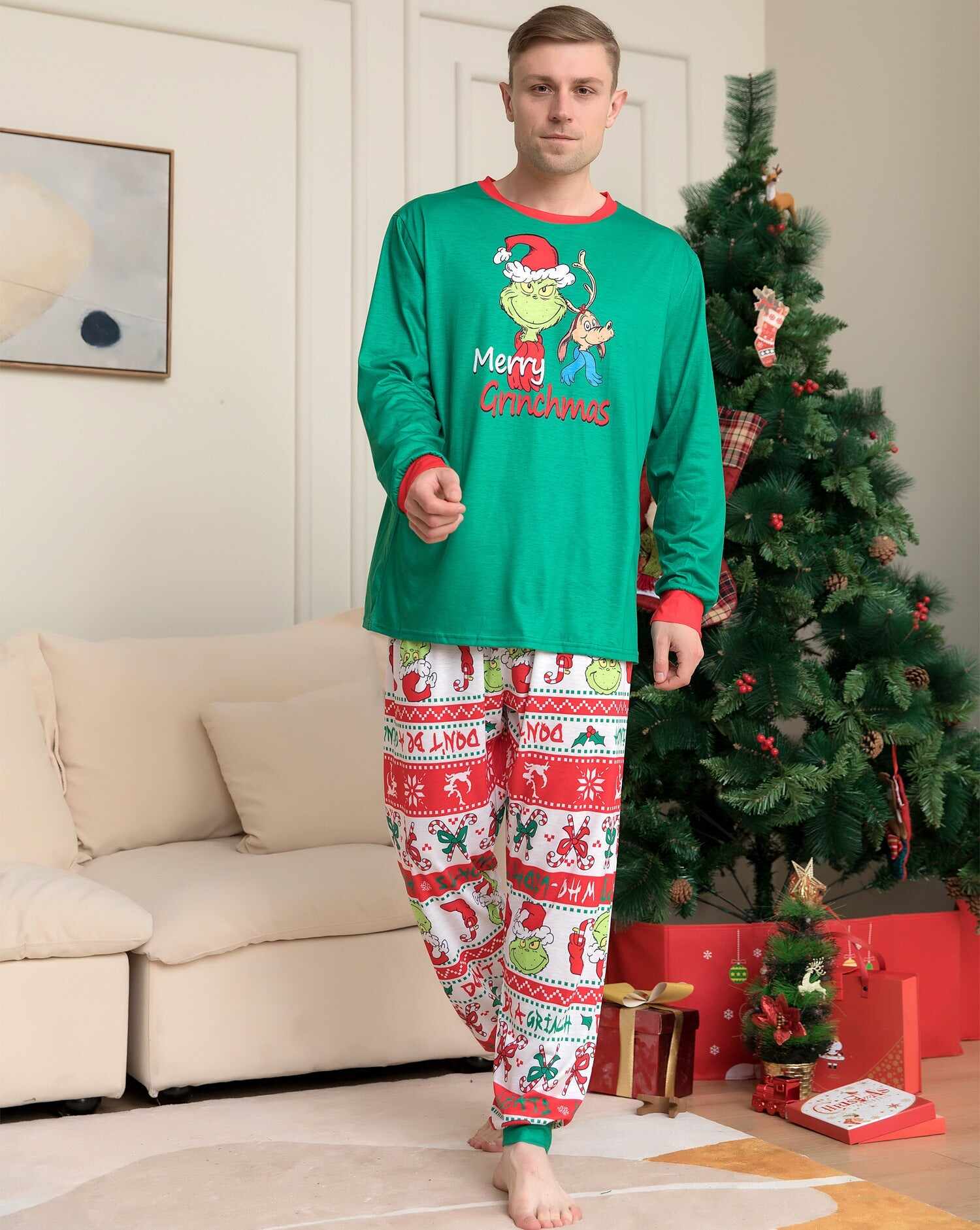 Christmas Grinch Family Pajama Set with Monogram Print