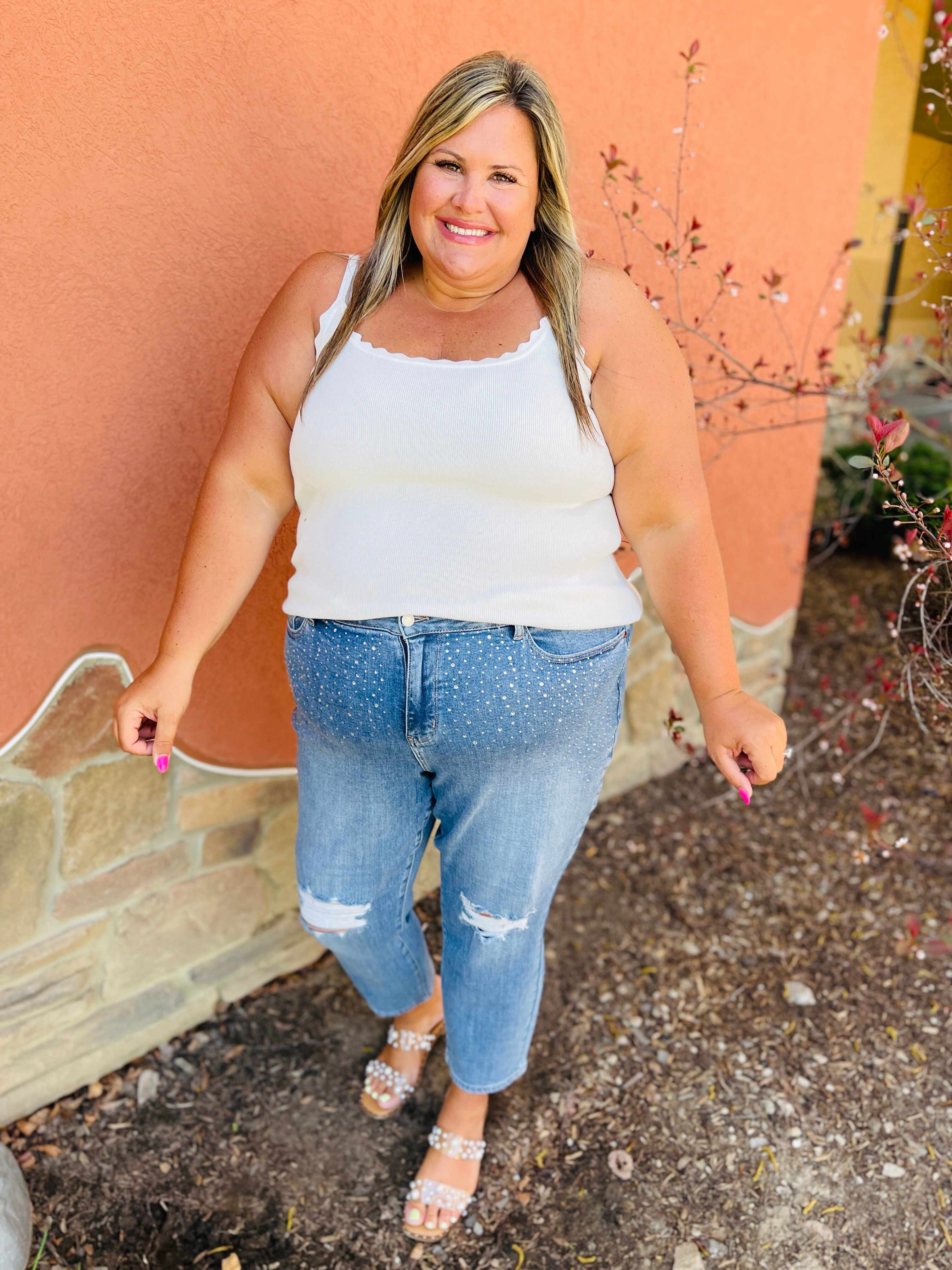 REG/CURVY Shine Bright Like a Diamond Rhinestone Straight Jeans