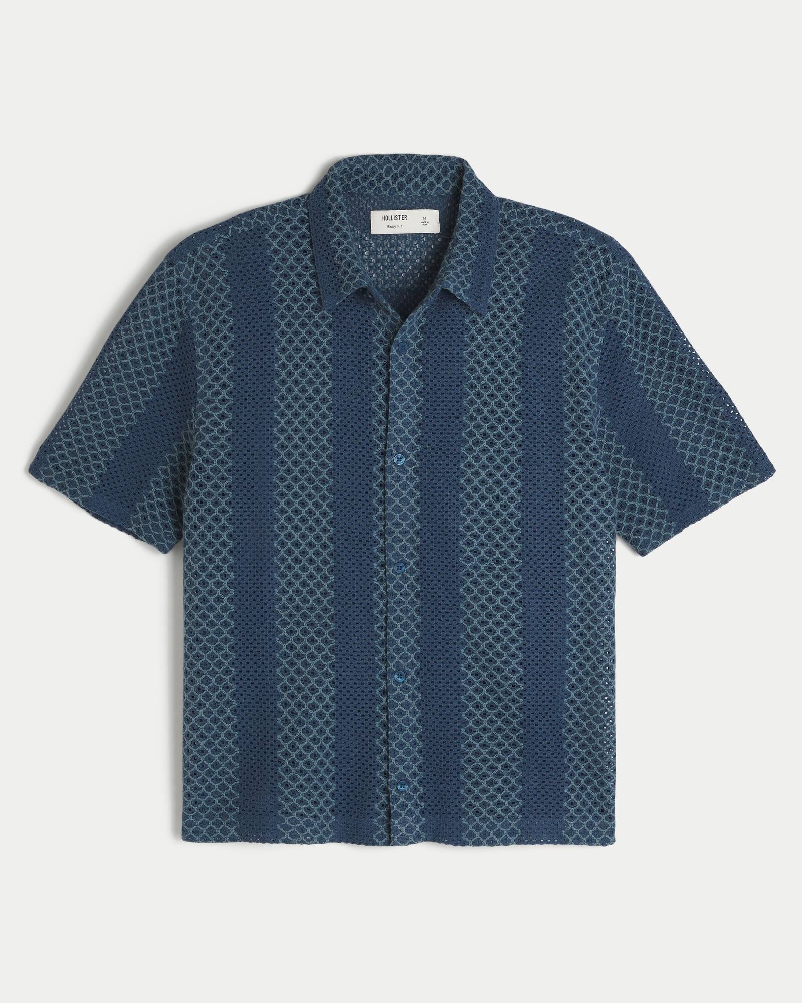 Boxy Short-Sleeve Crochet-Style Shirt