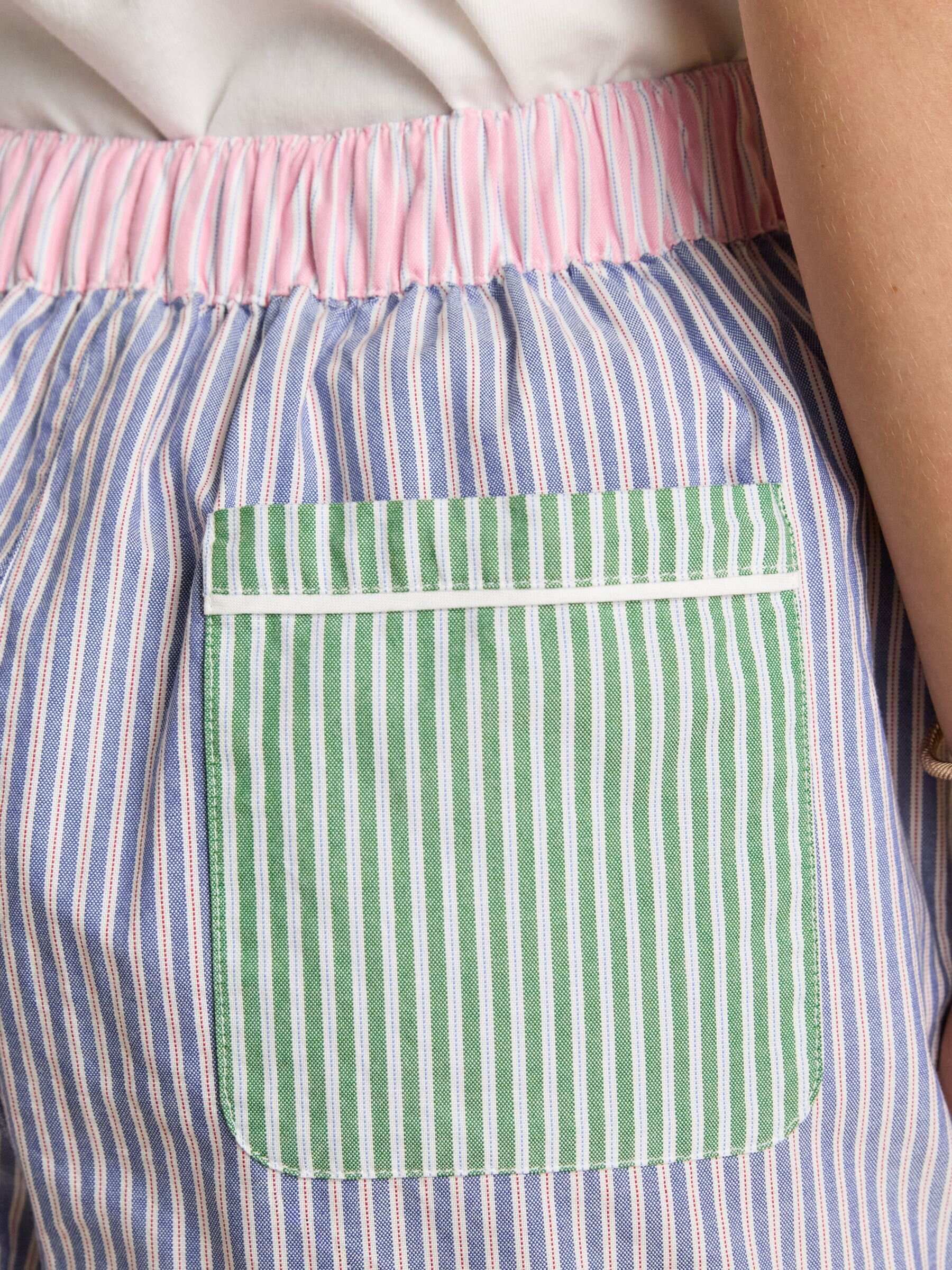 Blue Cotton Pull On Striped Shorts