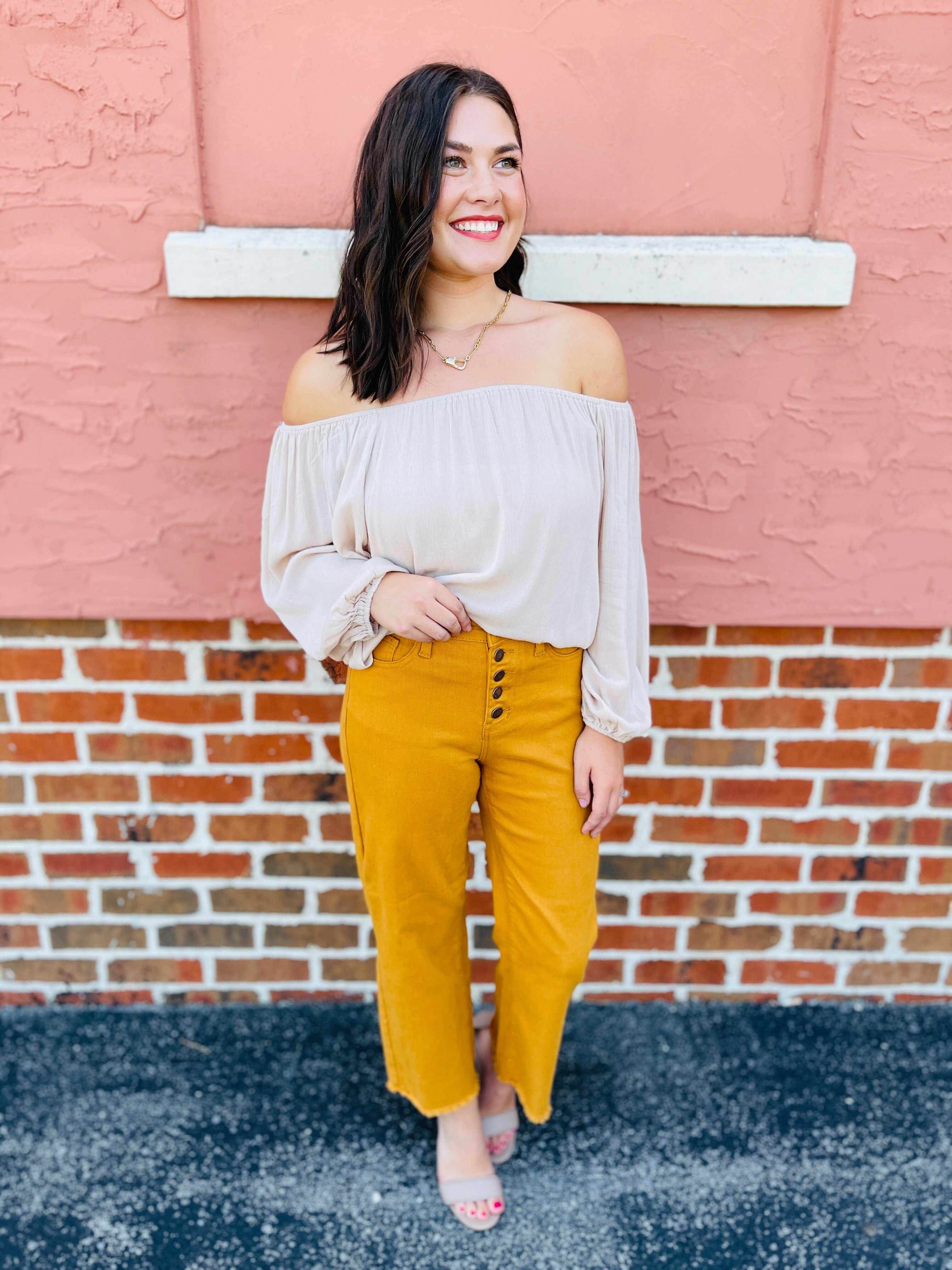 Plus/Reg Far And Wide Leg Mustard Jeans