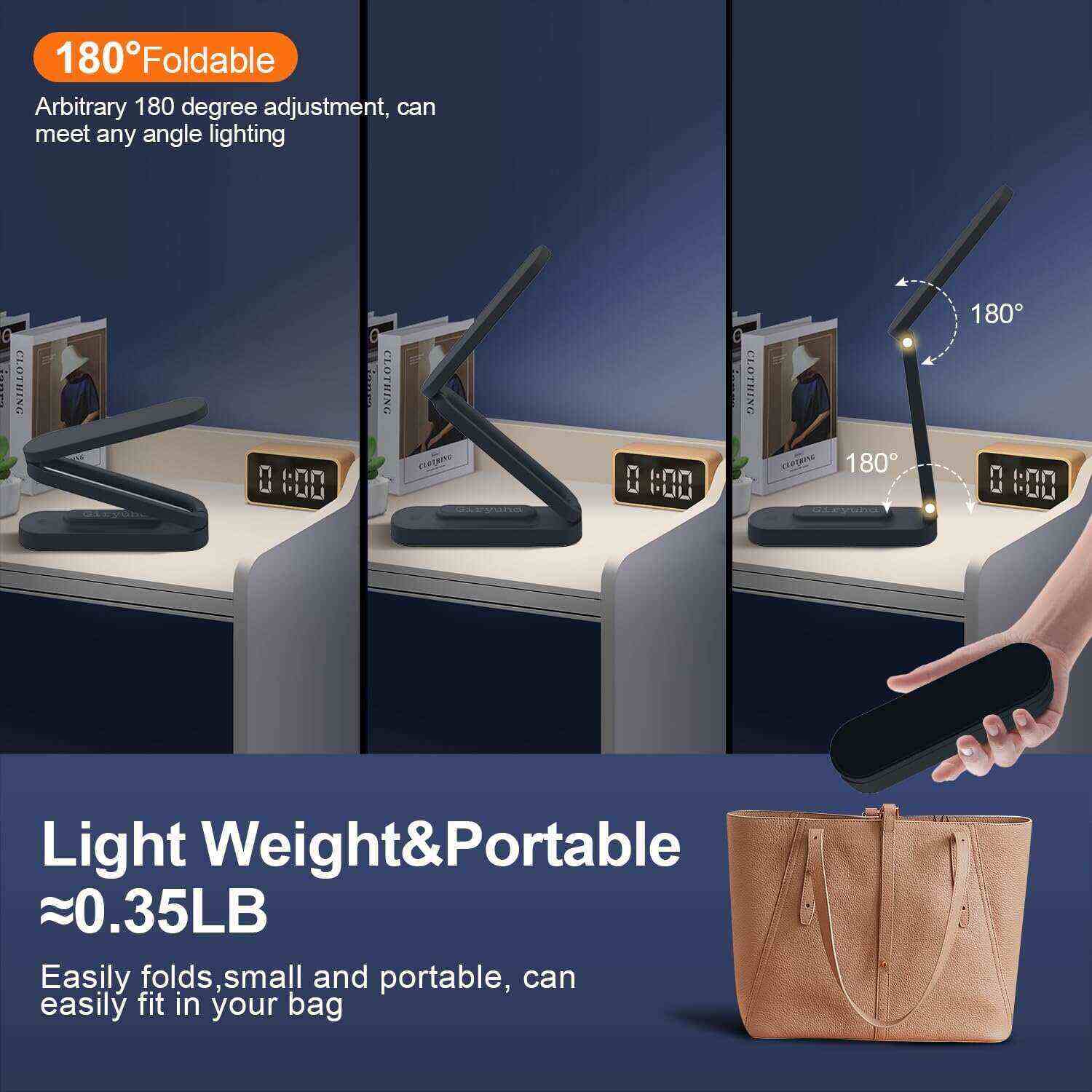 LED Desk Lamp for Office Home & Battery Operated Lamp Rechargeable Lamp Foldable & Portable Light, LED Desk Light Strip, 3 Brightness Dimmable Small Desk Lamp Wireless Reading Lamp