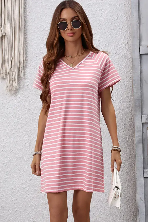 V Neck Stripe Print Mini Dress