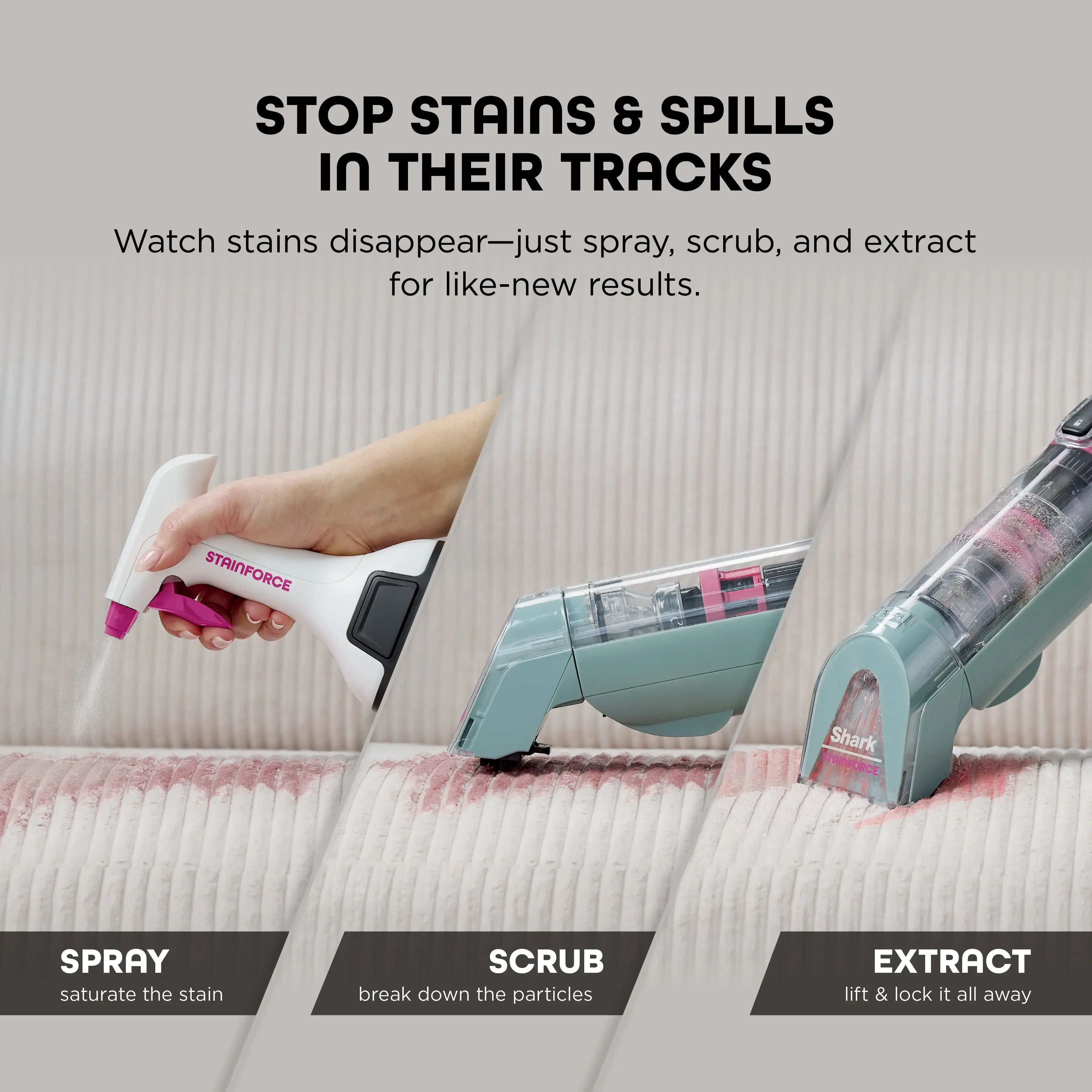 StainForce Handheld Spot & Stain Cleaner with Storage Caddy & Crevice Tool