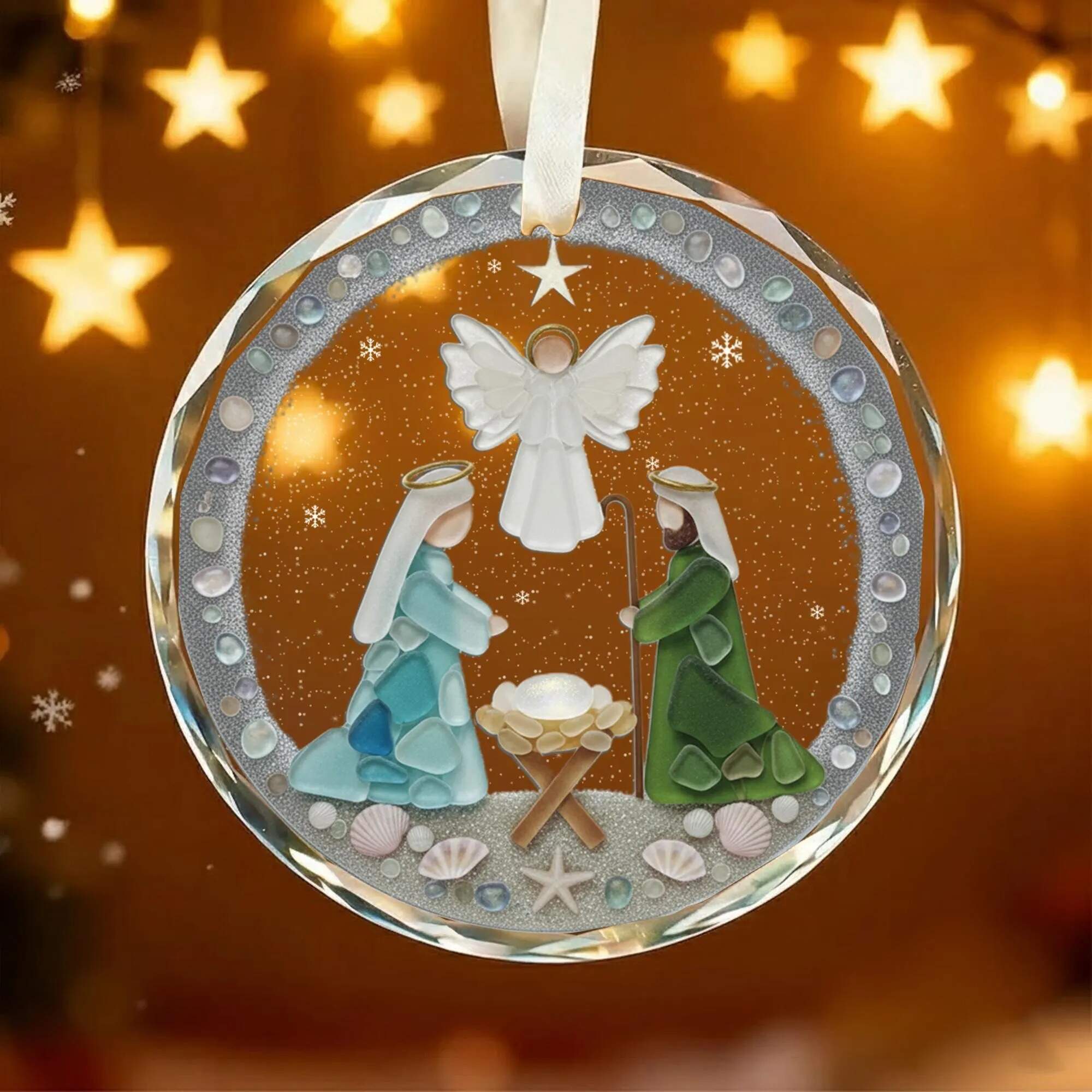 Nativity Christmas Seaglass Ornament