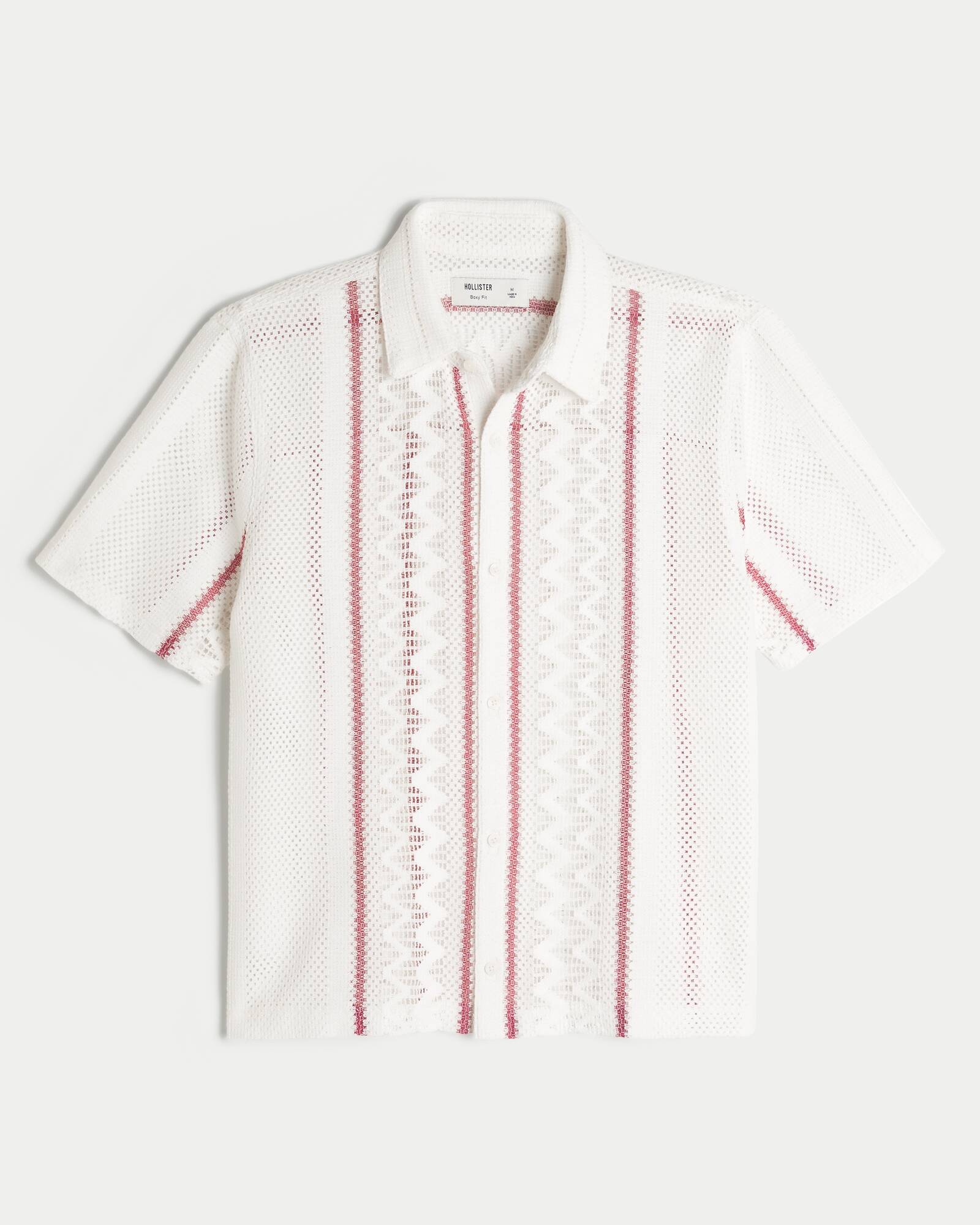 Boxy Short-Sleeve Crochet-Style Shirt