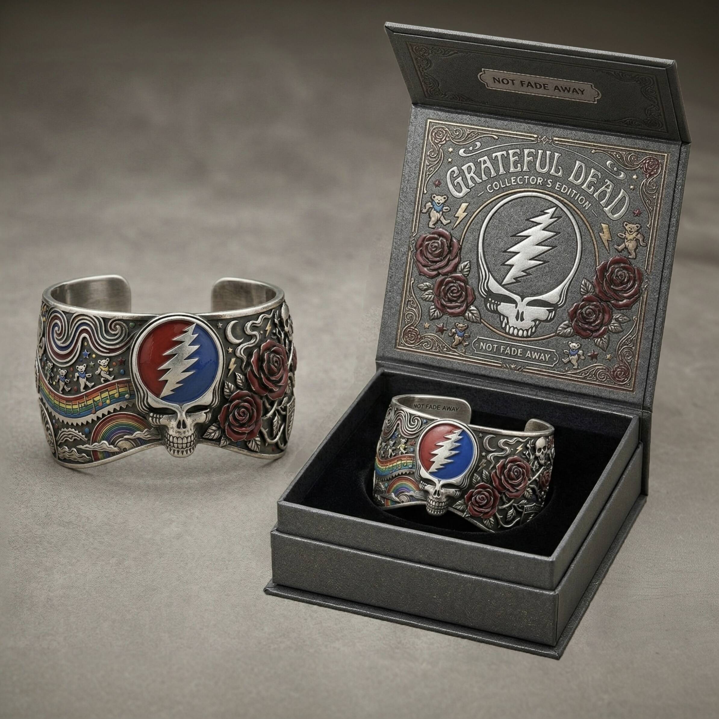 💀 Grateful Dead: Scarlet Lightning Cuff – Not Fade Away Edition 🌹