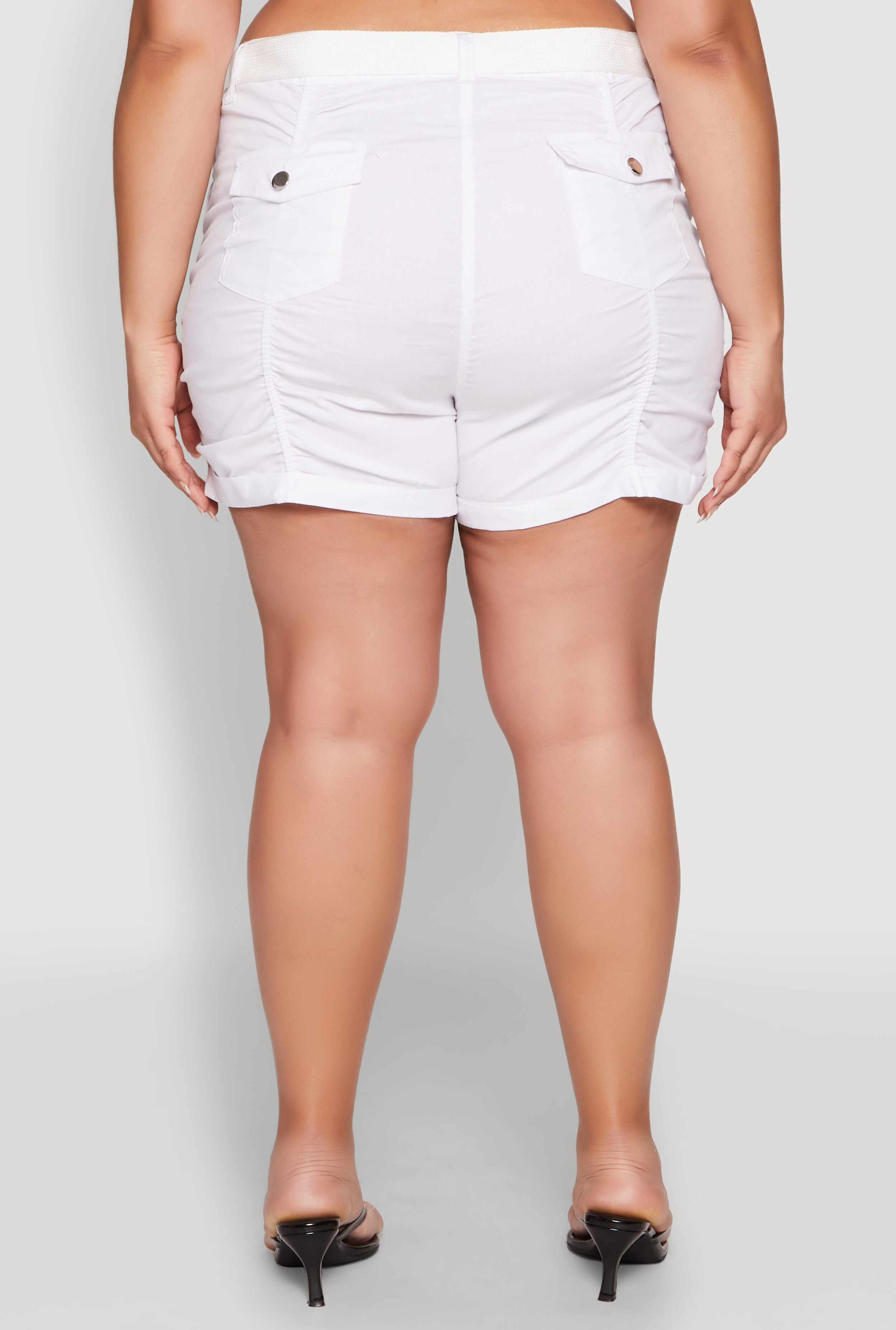 Plus Size Ruched Belted Shorts