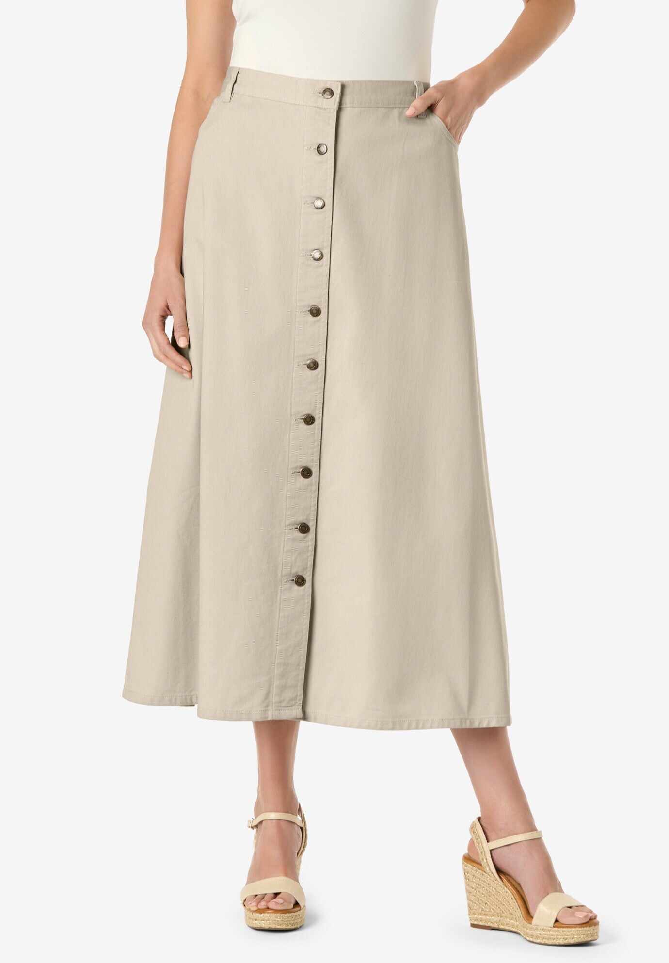 Perfect Cotton Button Front Skirt