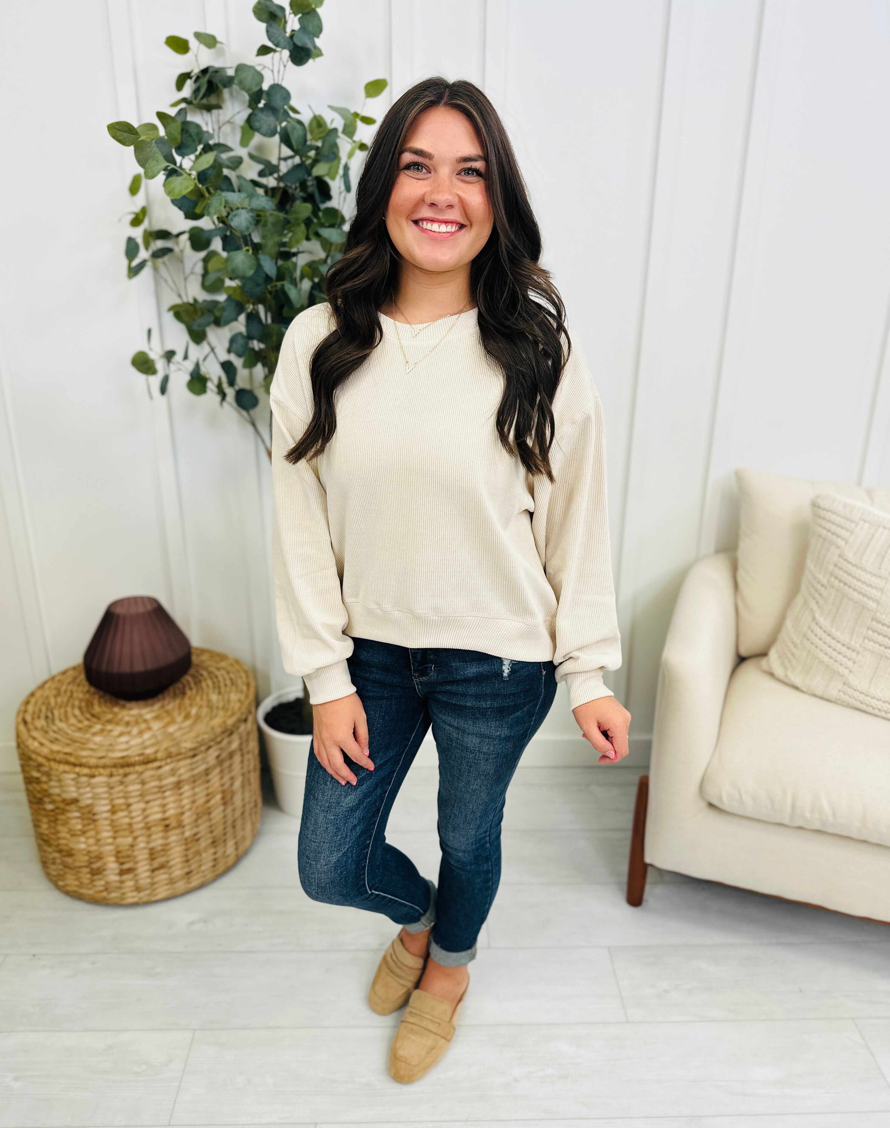 Relaxed Ribbed Corduroy Long Sleeve Top- Multiple Colors!