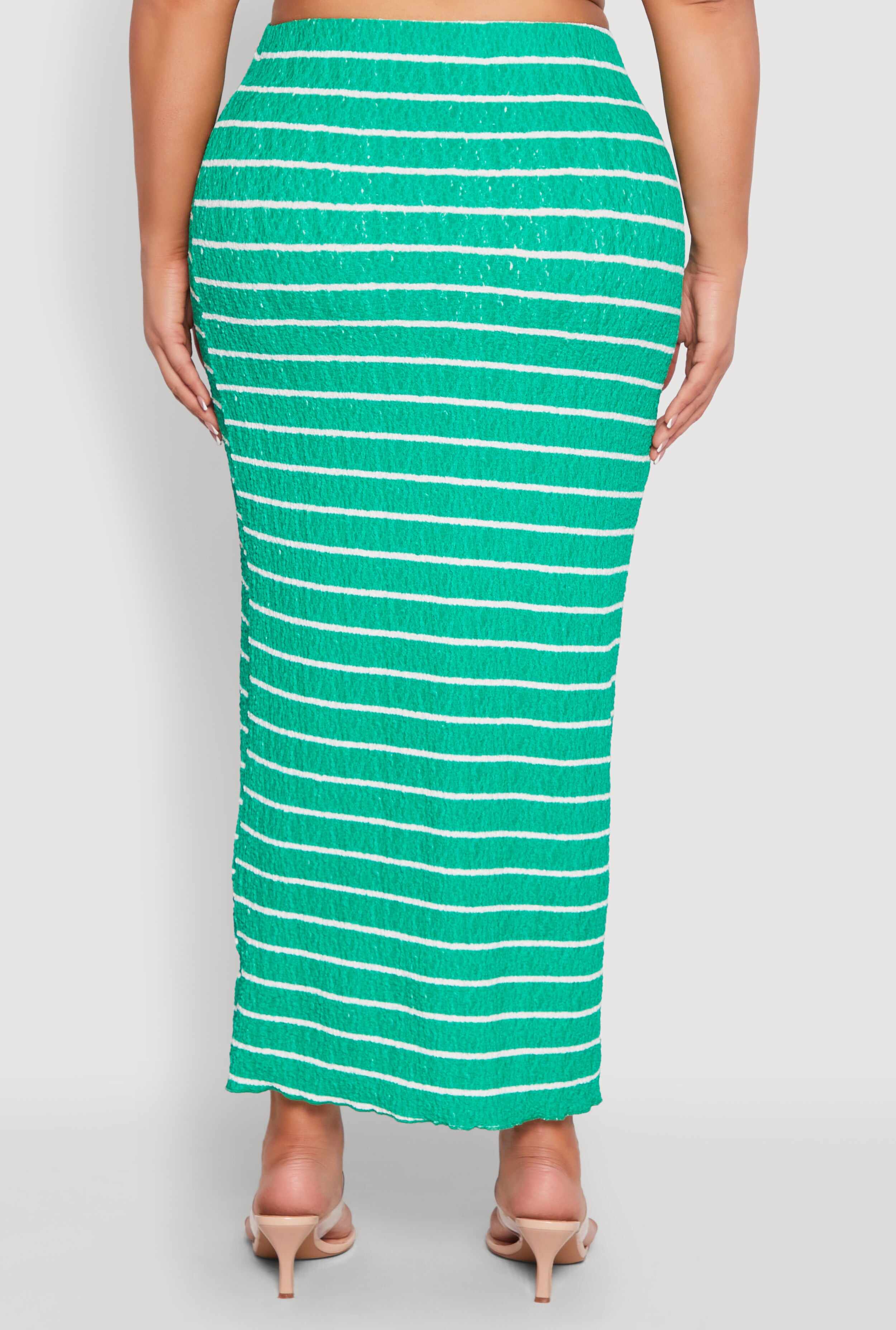 Plus Size Almost Famous Striped Textured Side Slit Maxi Skirt