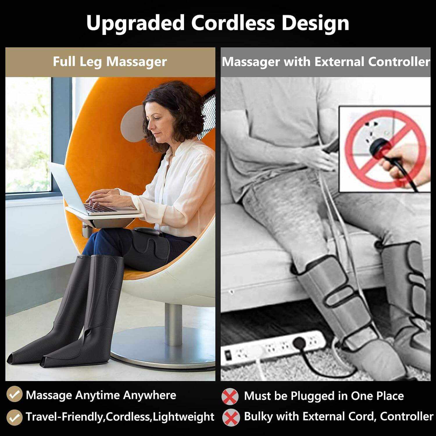 FIT KING Cordless Full Leg Massager Compression Boots, Rechargeable Foot and Calf Massager for Travel, Blood Circulation & Fast Recovery, Pain Relief | No External Long Air Hoses,Gift Idea