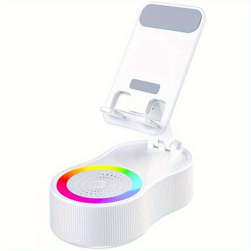 Upgraded Multi-Function Phone Holder with Wireless Speaker, RGB Mood Light & Wireless Charging - USB-C, Rechargeable Battery, Compatible with Phones/Tablets, Indoor/Outdoor Use, Valentine's Day & Holiday Gift, Multimedia Accessory, Speckled Design, Sturdy
