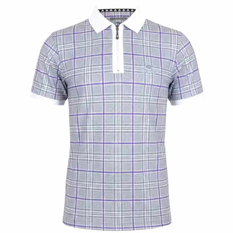 HT Plaid Cool-Stretch Men's Golf Shirt (Purple/Grey)
