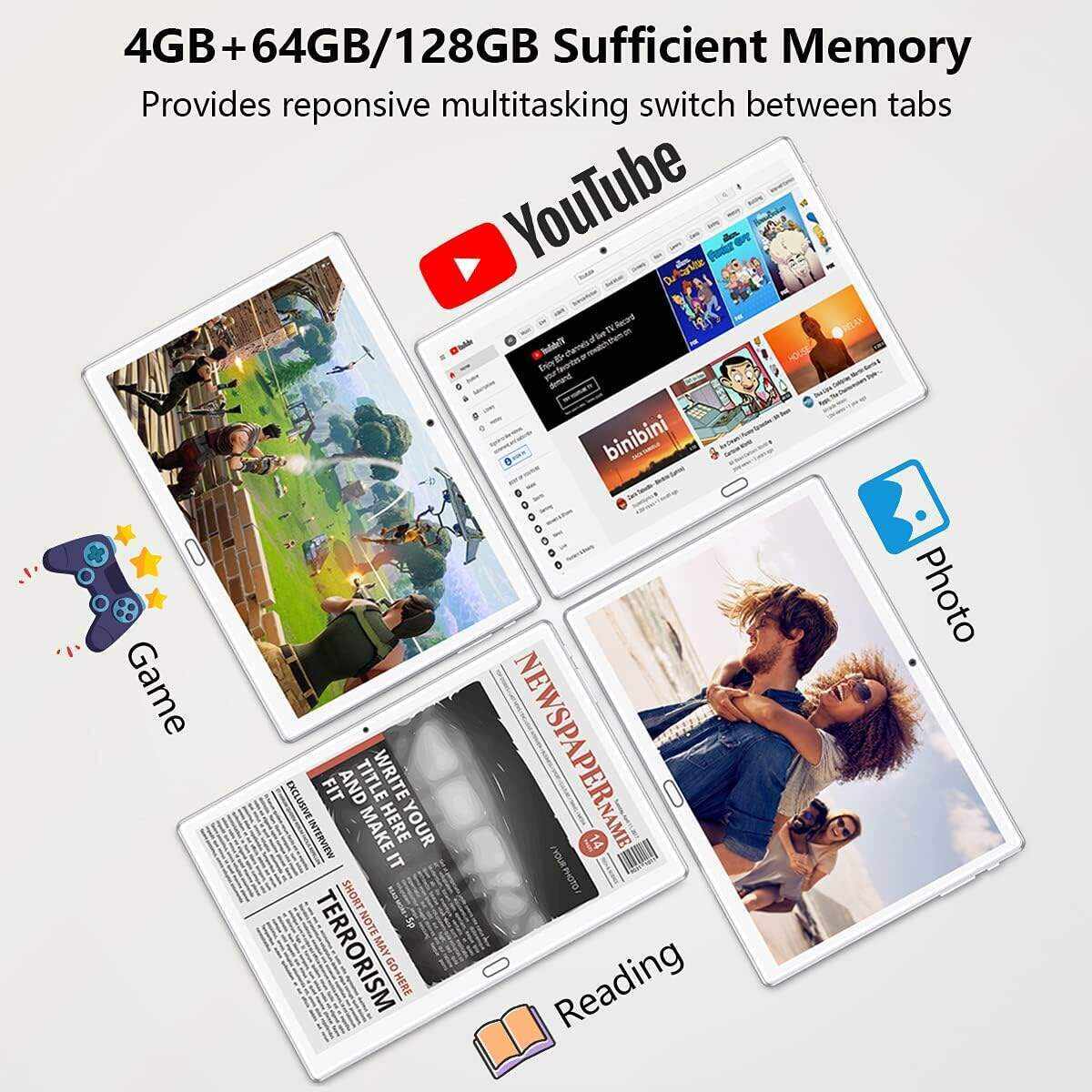 2 in 1 Tablet 10.1 Inch, Android 11.0 Tablets, 64GB/128GB ROM, Dual 4G Cellular with Keyboard, 18MP Camera, Octa-Core Processor, WiFi, GPS, Bluetooth, Google Certified Tablet PC(2023 Gray)