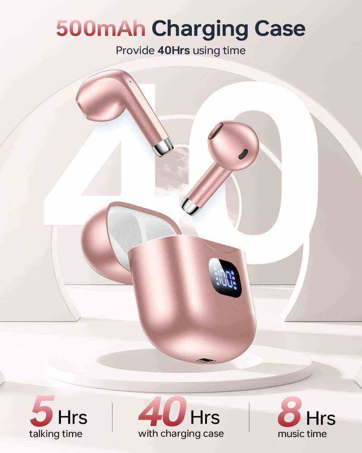 Wireless Earbuds, Bluetooth 5.3 Headphones 40Hrs Playtime with Charging Case, IPX5 Waterproof Stereo in-Ear Earphones with Microphone for iOS Android Cell Phone Sports Workout, Black