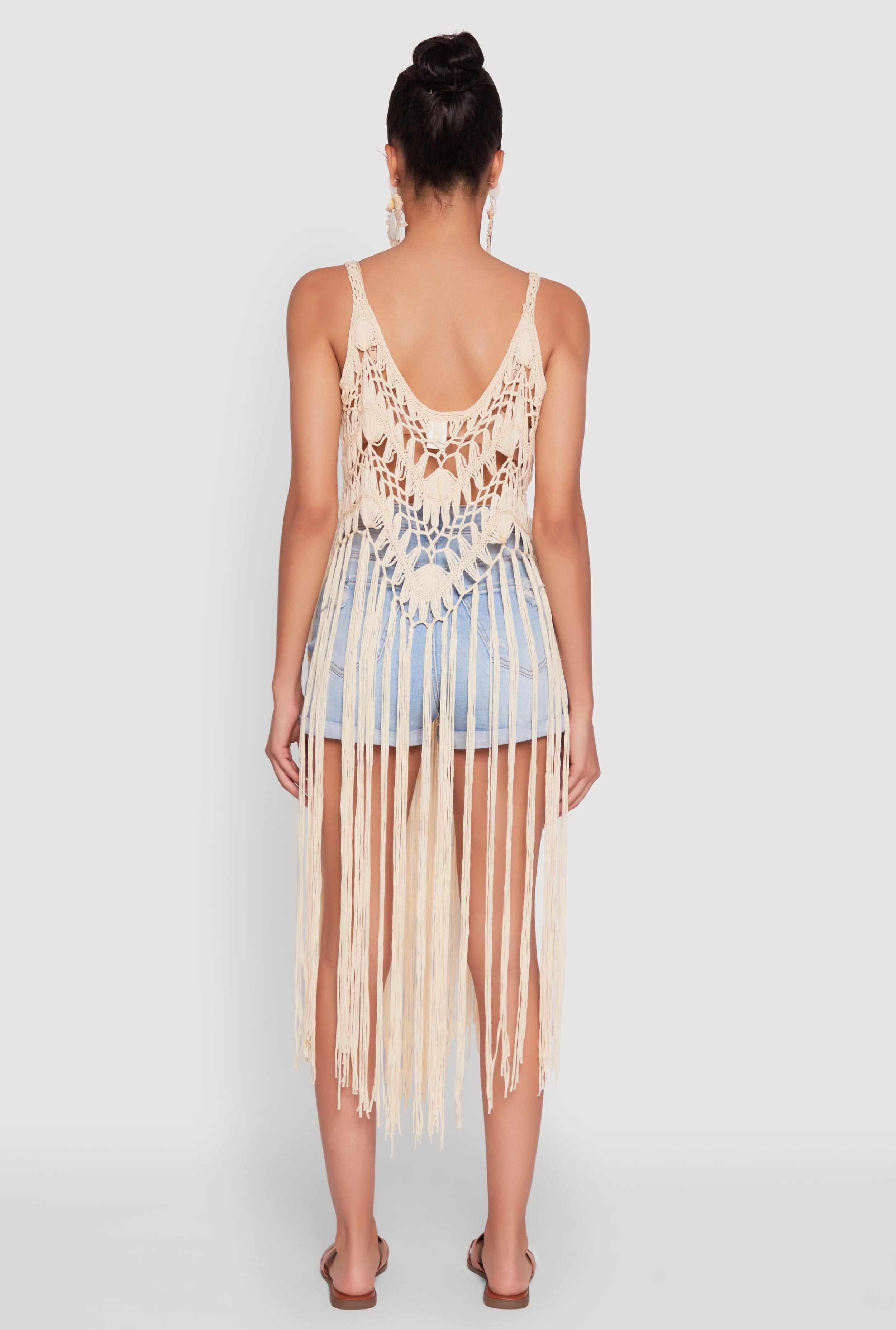 Trendy Crochet Scoop Neck Fringe Maxi Top