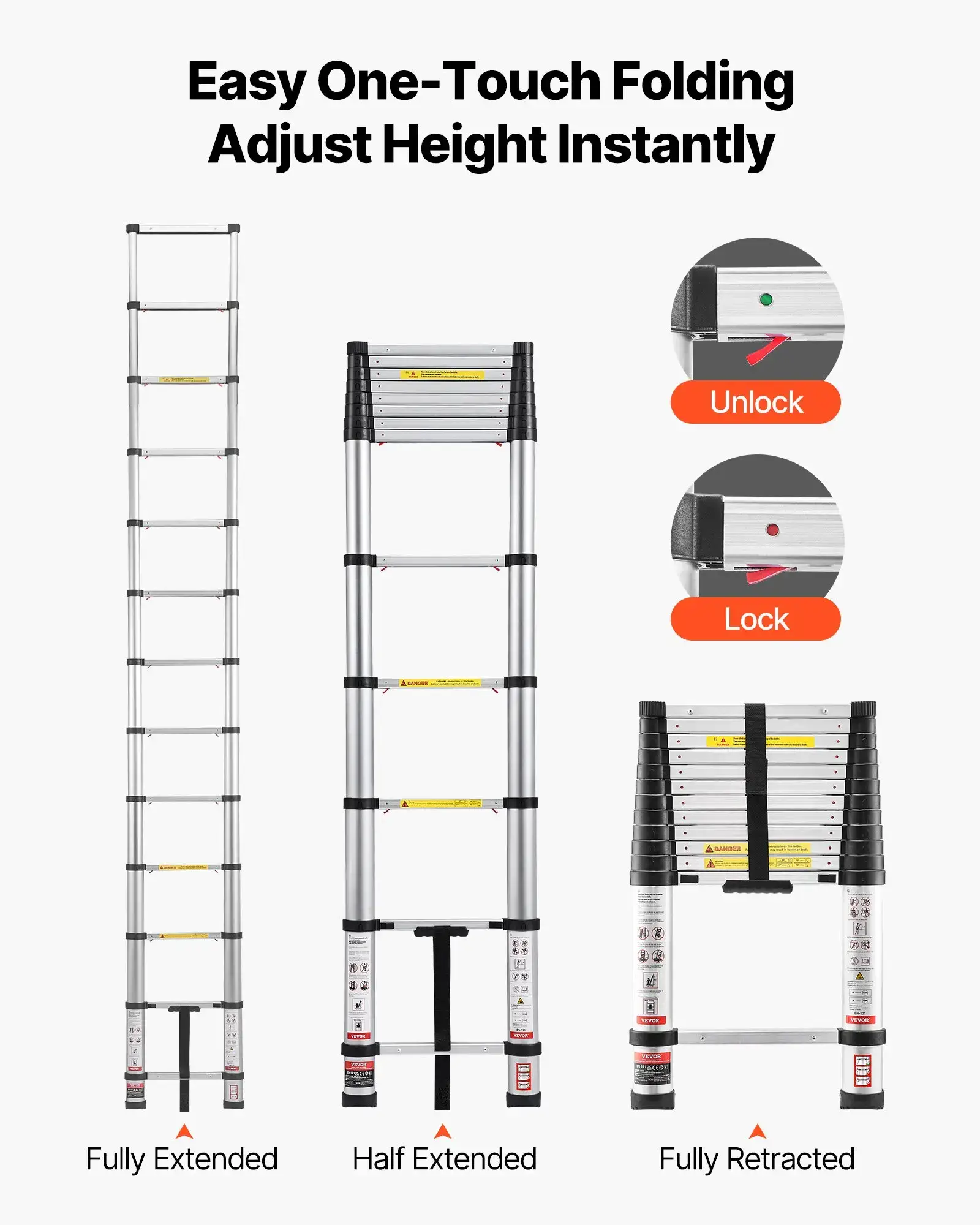 Telescoping Ladder - 400 LBS Capacity, Portable & Safe