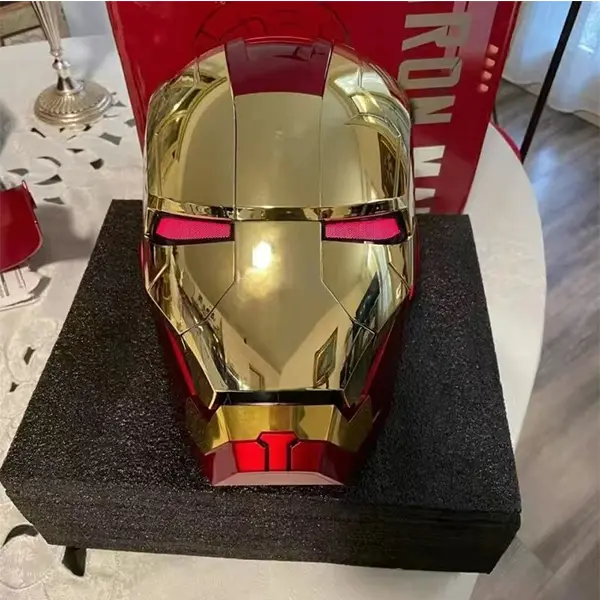 Iron Man MK5 Electric Helmet: 1:1 full-scale wearable, fully automatic voice-controlled opening and closing, high-grade electroplated metal finish, Jarvis AI interactive system, built-in LED glowing eyes, high-end collectible model
