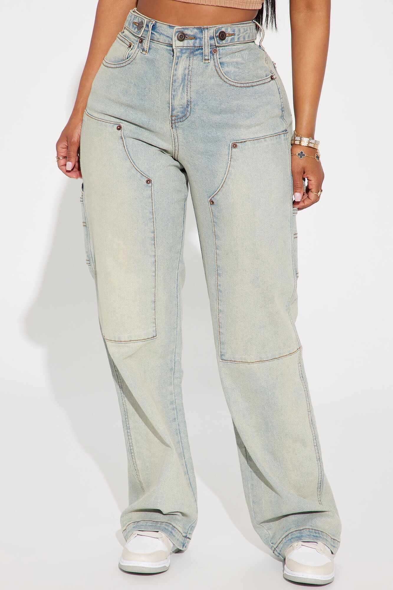 Figure It Out Utility Jeans - Light Wash