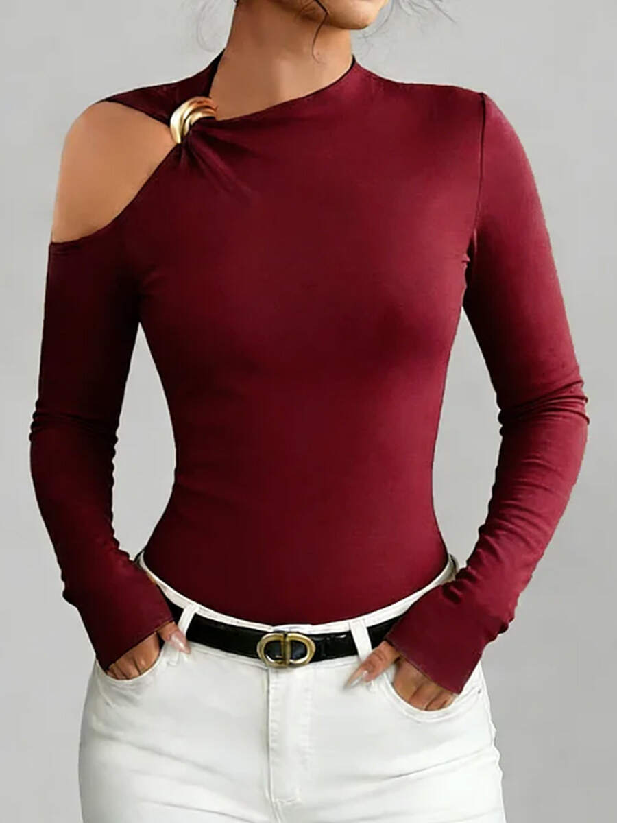 🔥Summer Arrivals🌟Women's Solid Color Stand Collar Long Sleeve Casual Loose Stretch Top