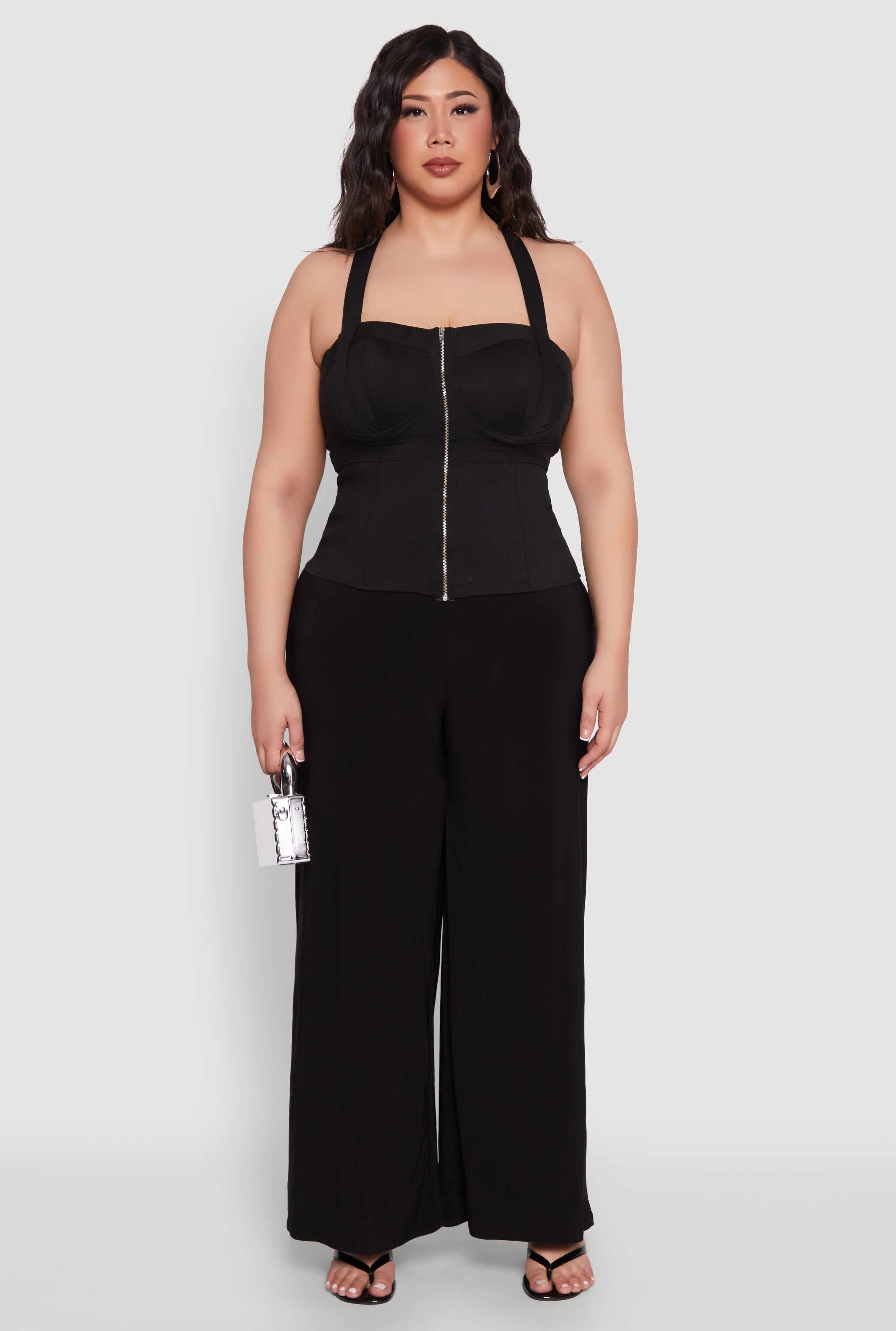 Plus Size Cut Out Racerback Zip Front Bustier Top